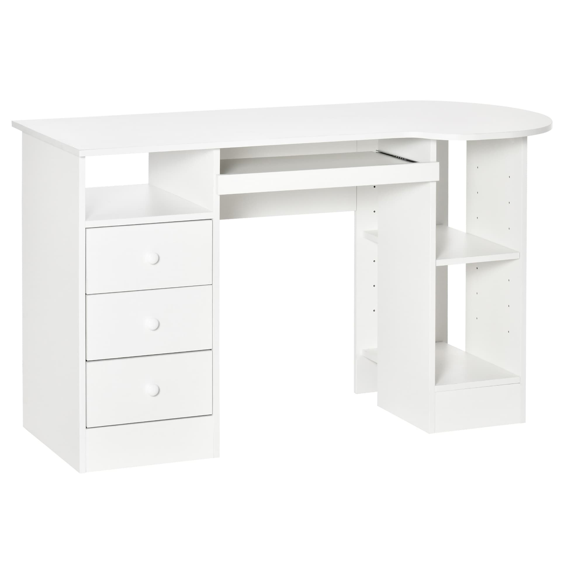 HOMCOM Computer Desk with Storage, Home Office Laptop Table with Shelves and Drawers, Modern Workstation Desk with Keyboard Tray for Study, Living Room, White - Office Products - Office Furniture