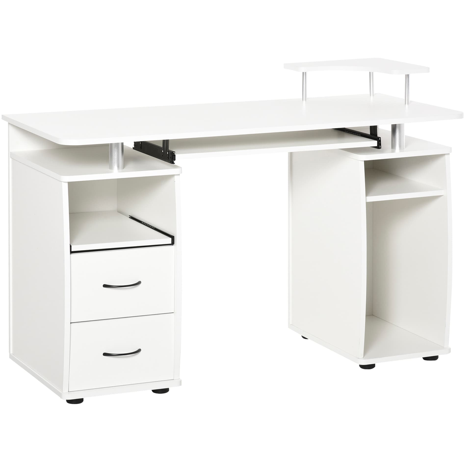 HOMCOM Computer Desk with Keyboard Tray, CPU Stand, Writing Desk with Drawers, Workstation for Home Office, White - Desks - Office Furniture