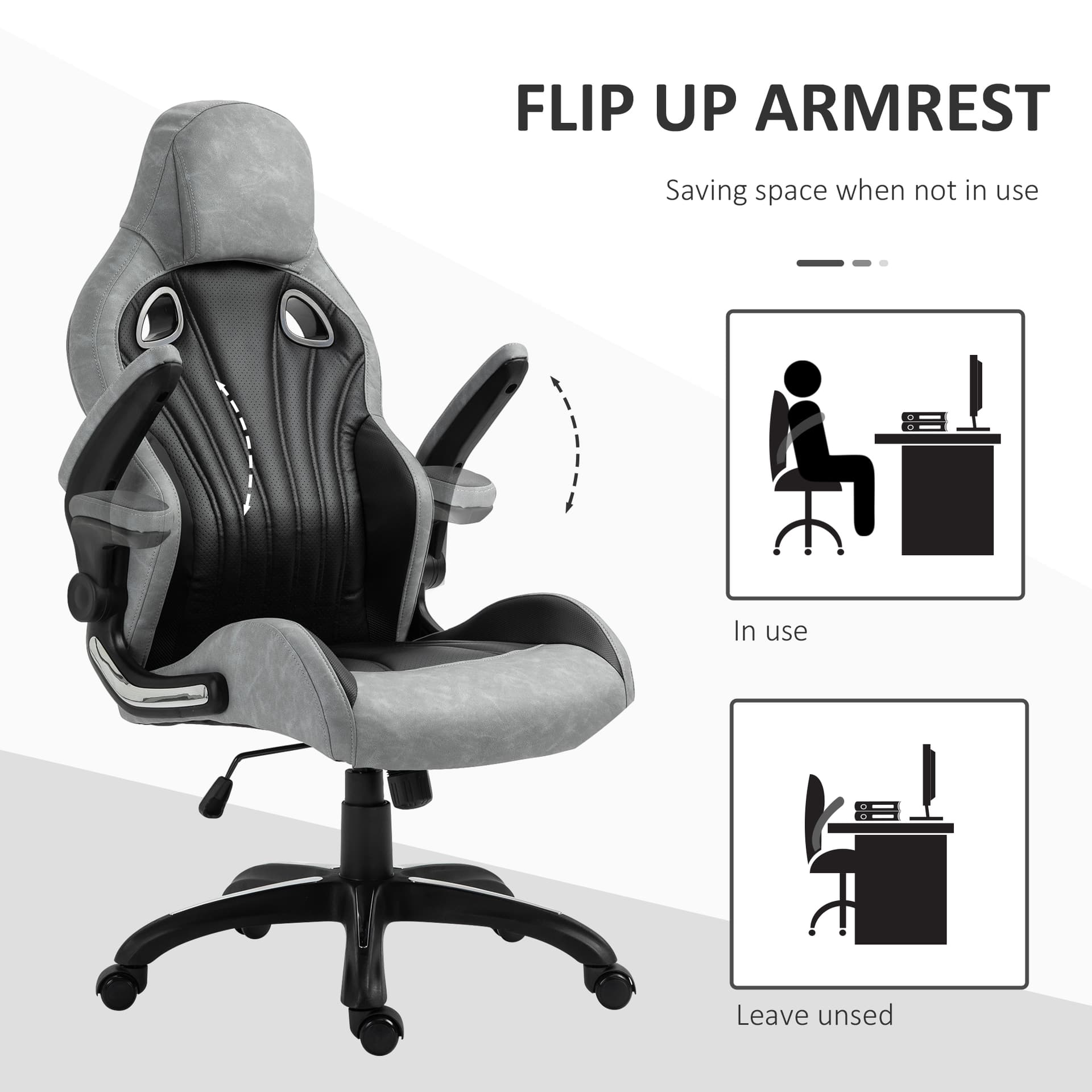 Vinsetto High-Back Gaming Office Chair Swivel Racing Computer Chair with Flip-up Armrests and Adjustable Height - Office Chairs - Office Furniture