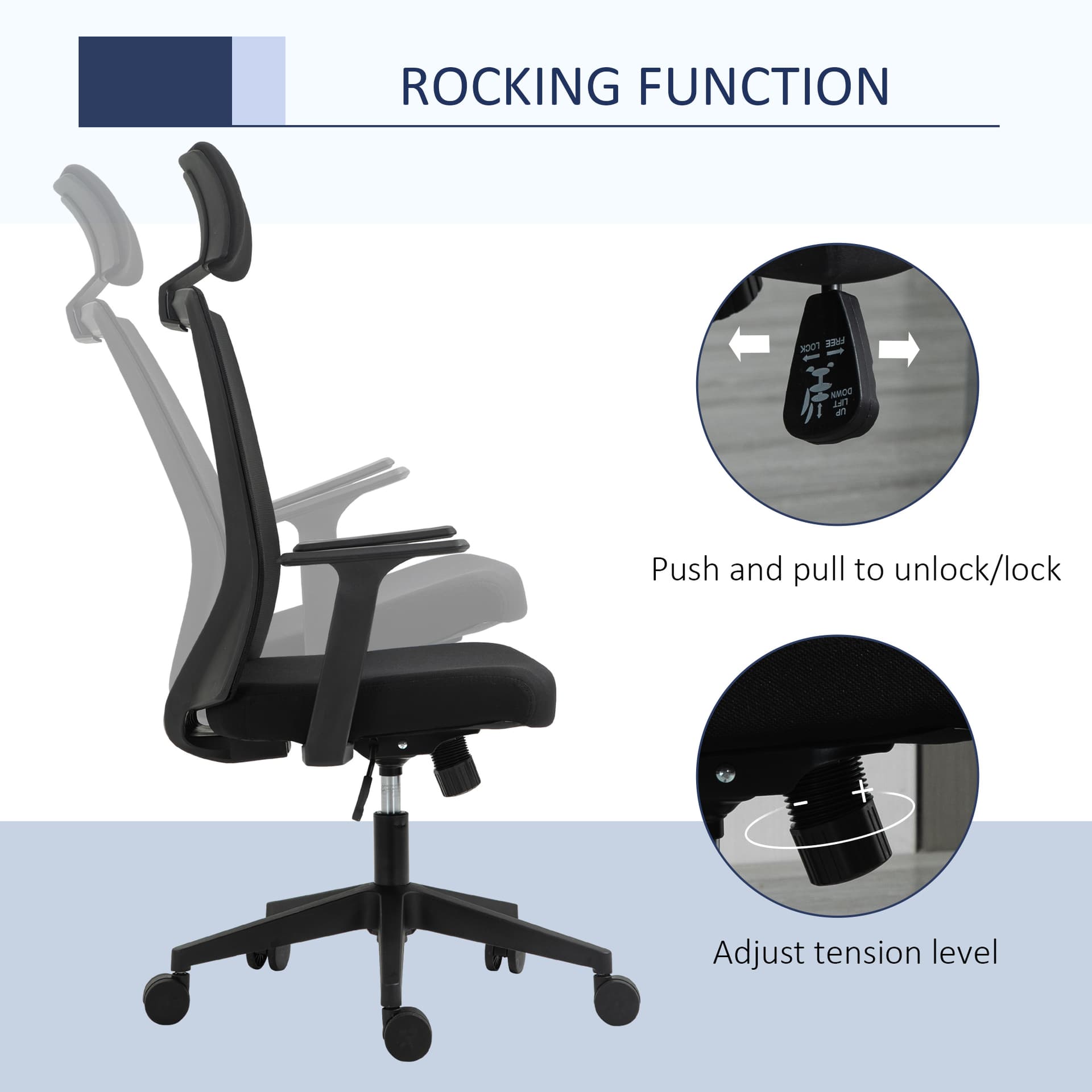 Vinsetto High Back Office Chair Swivel Task Chair with Lumbar Back Support, Breathable Mesh, and Adjustable Height, Headrest, Black - Office Chairs - Office Furniture