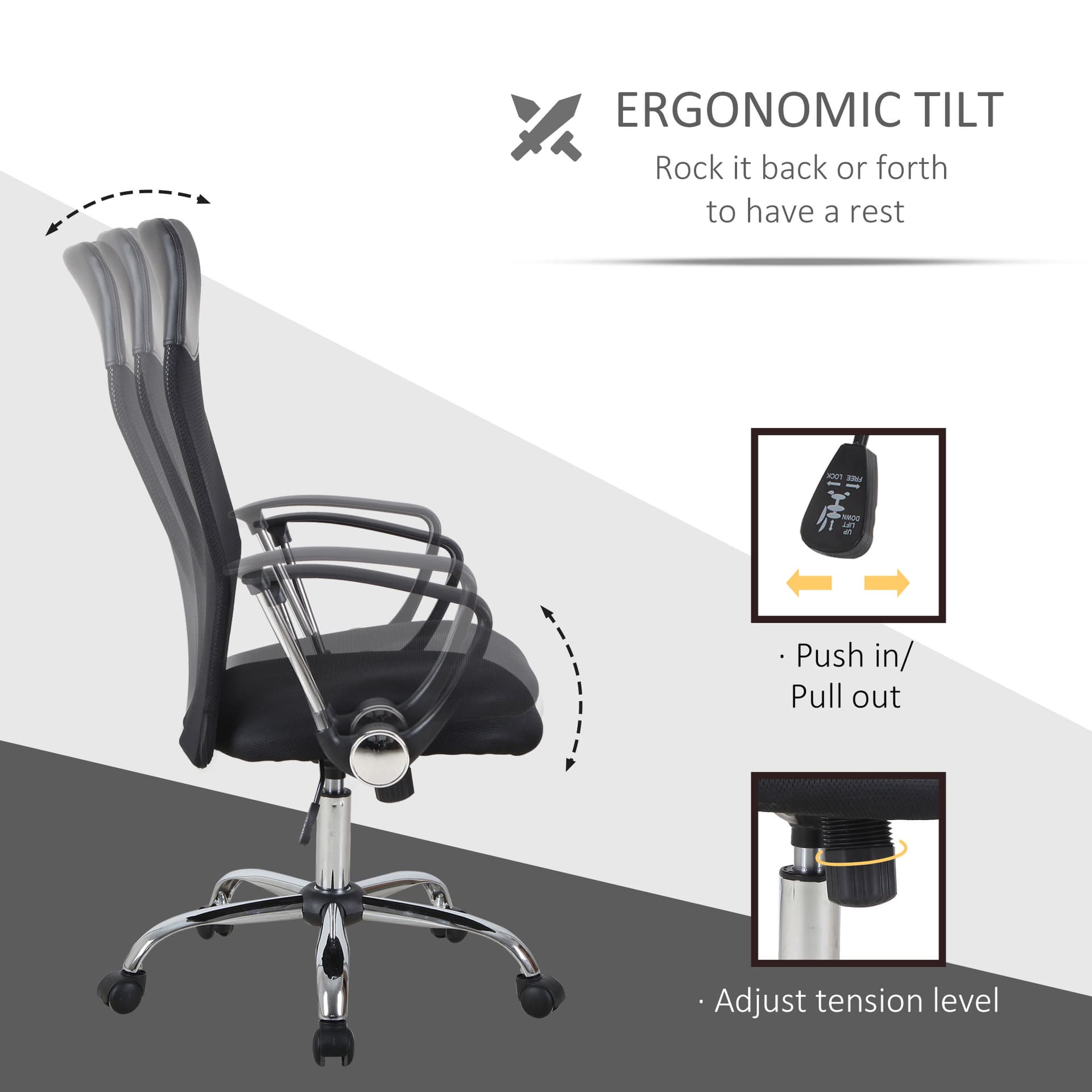 HOMCOM Office Chair High Back Ergonomic Mesh Swivel Computer Executive Desk Armchair Height Adjustable with Wheels, Black - Office Products - Office Furniture