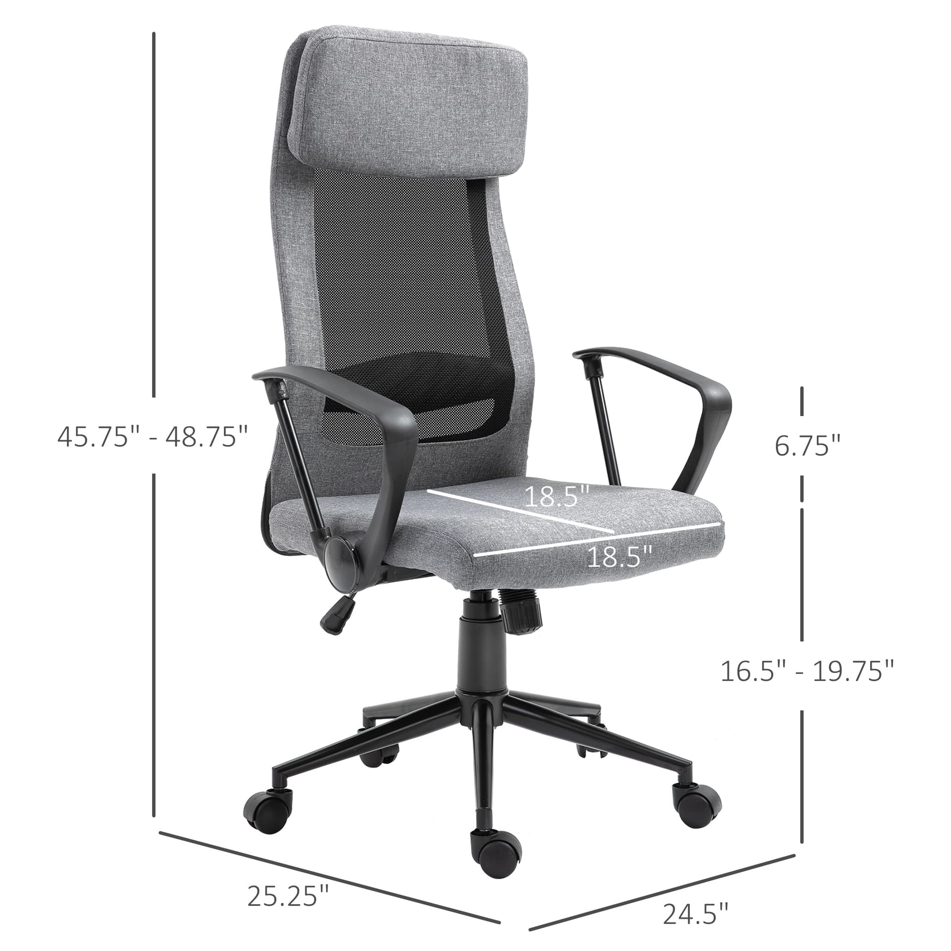 Vinsetto Breathable Office Chair Height Adjustable Swivel Chair With Tilt Function - Office Chairs - Office Furniture