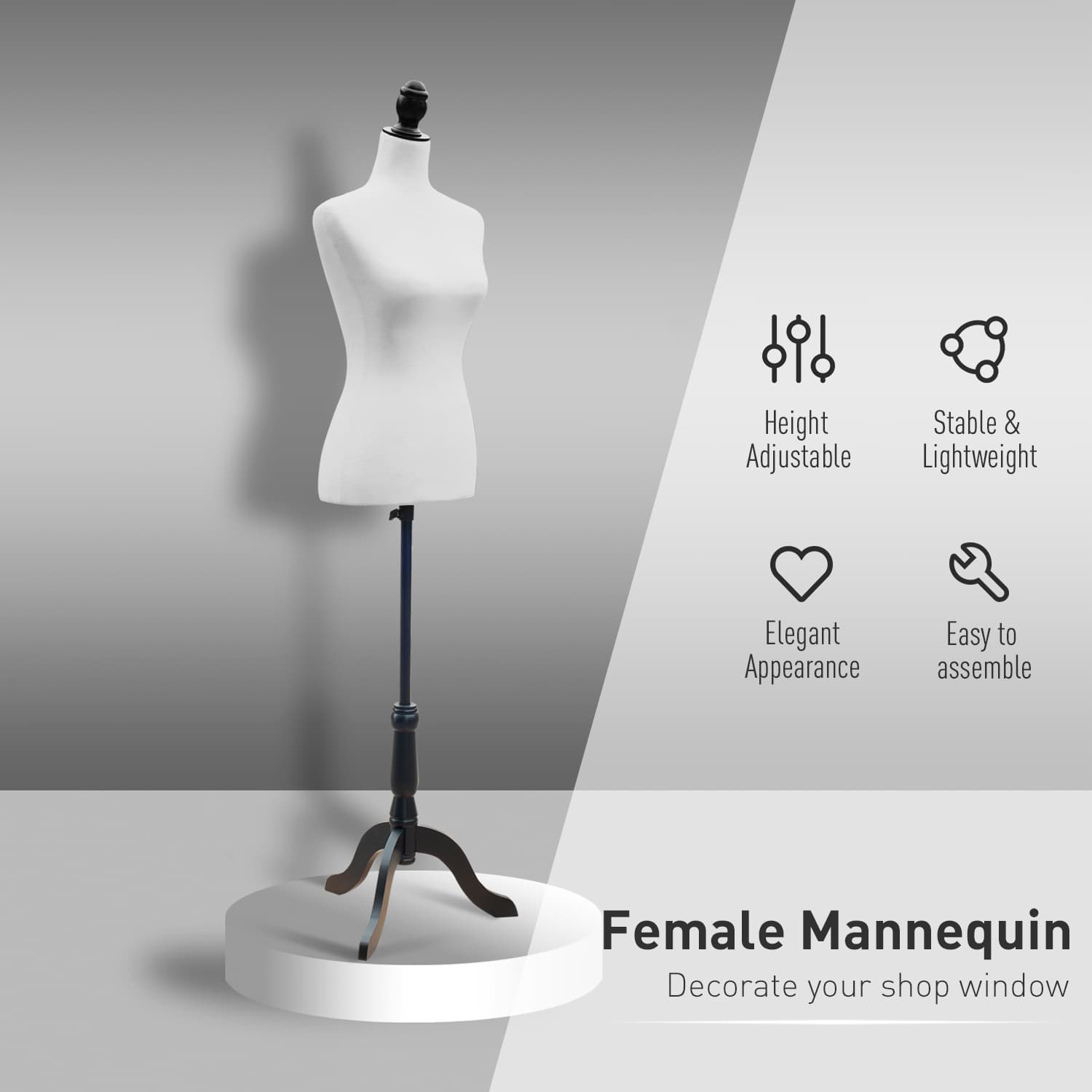 HOMCOM Female Mannequin Dress Form Torso Dressmaker Stand Display White - Office Products - Office Furniture