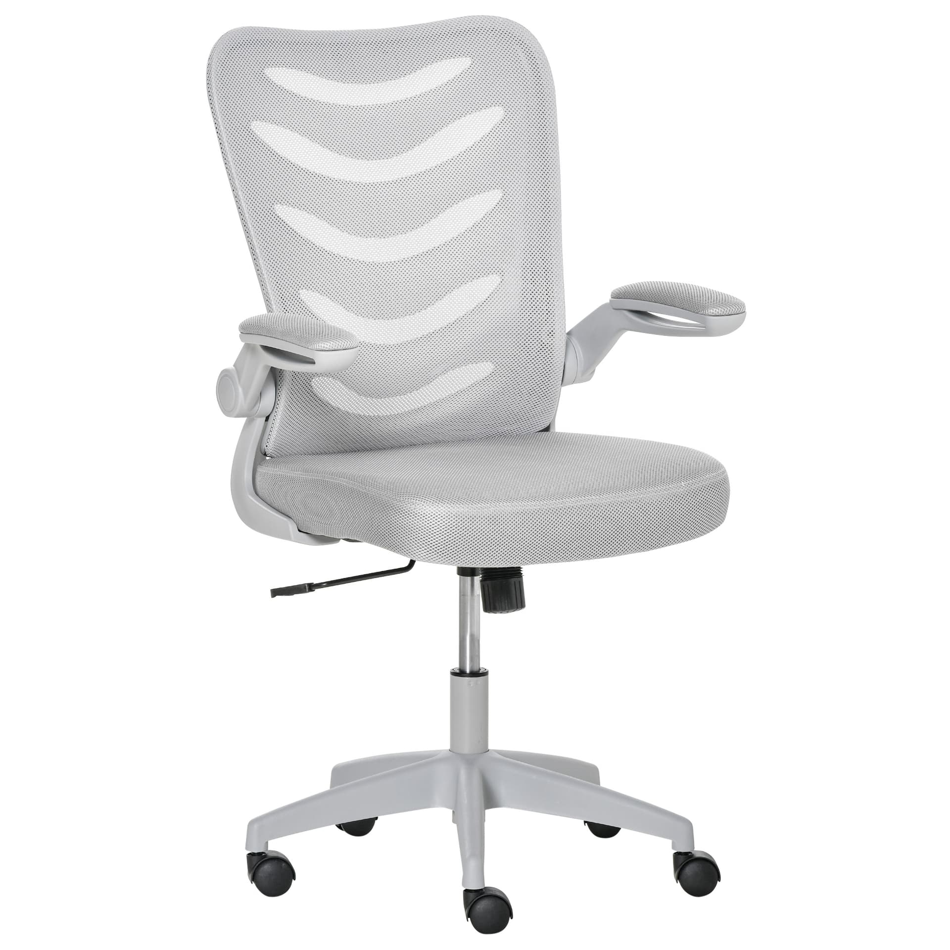 Vinsetto Mesh Home Office Chair Mid Back Task Desk Chair with Lumbar Back Support, Flip-Up Arm, Adjustable Height, Grey - Desks - Office Furniture