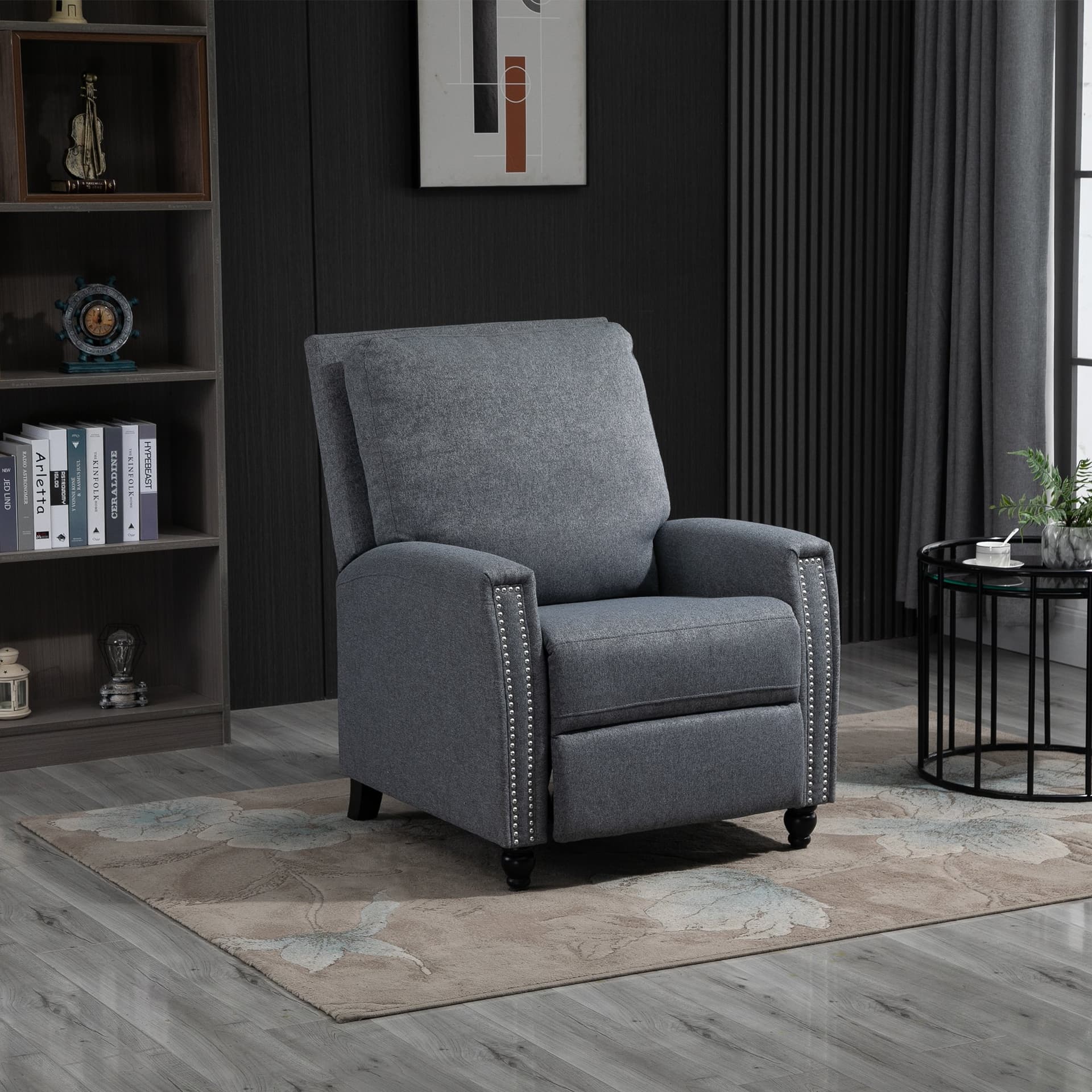HOMCOM Modern Push Back Manual Recliner Chair Fabric Upholstered Armchair Home Lounge Sofa for Living Room & Bedroom - Office Chairs - Office Furniture