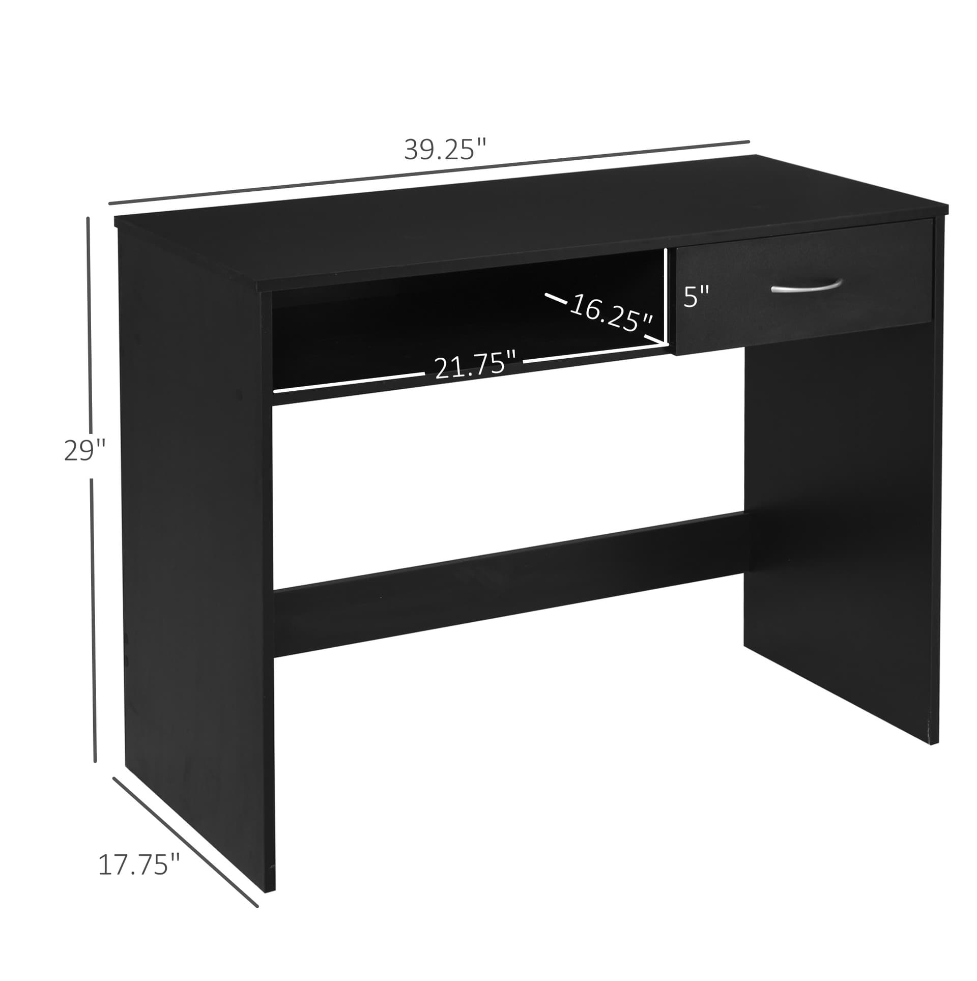 HOMCOM Modern Computer Desk with Drawer, Writing Table with Storage Shelf, Home Office Workstation, Black - Desks - Office Furniture