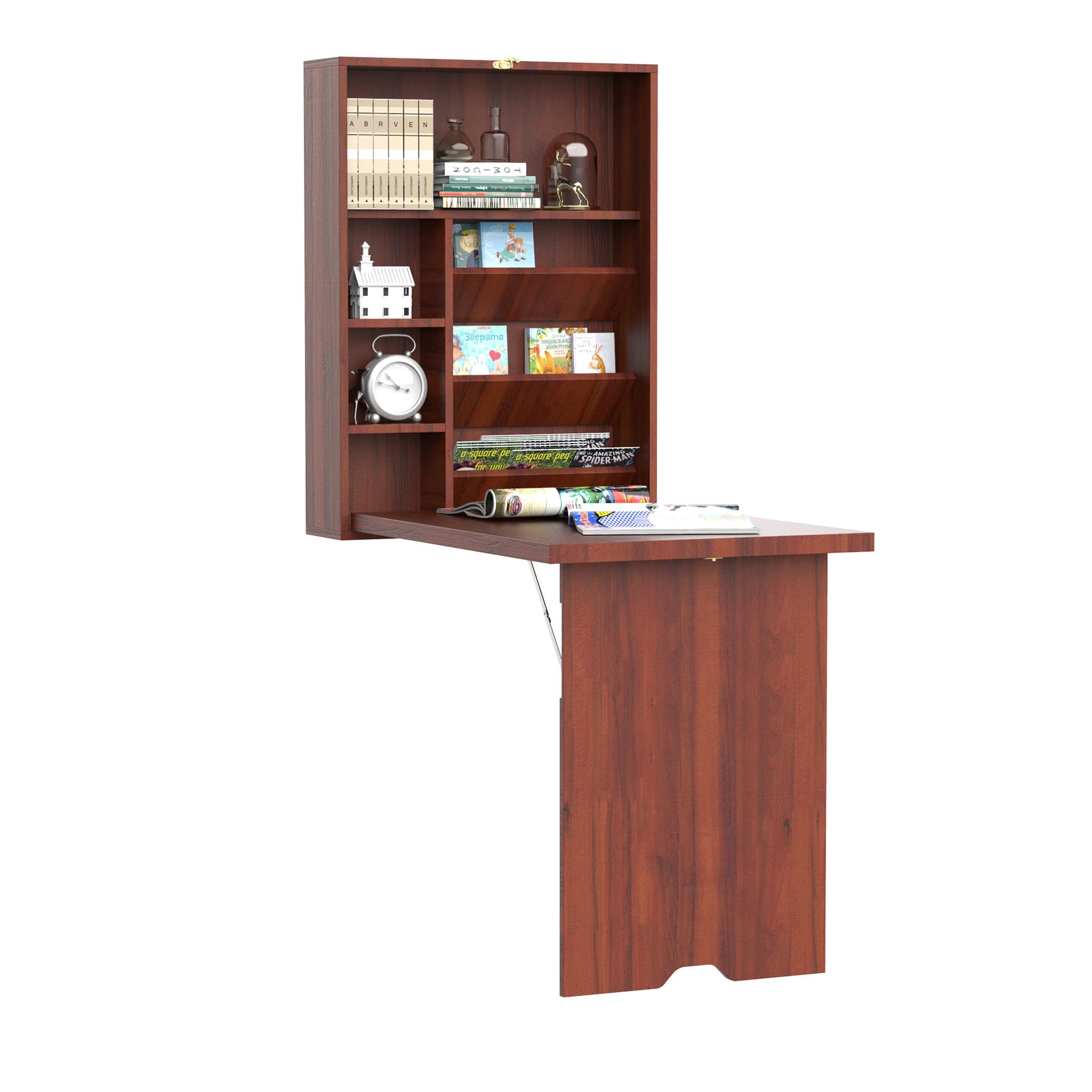 HOMCOM Wall Mounted Desk Fold out Convertible Table Shelf Office Mahogany  - Desks - Office Furniture