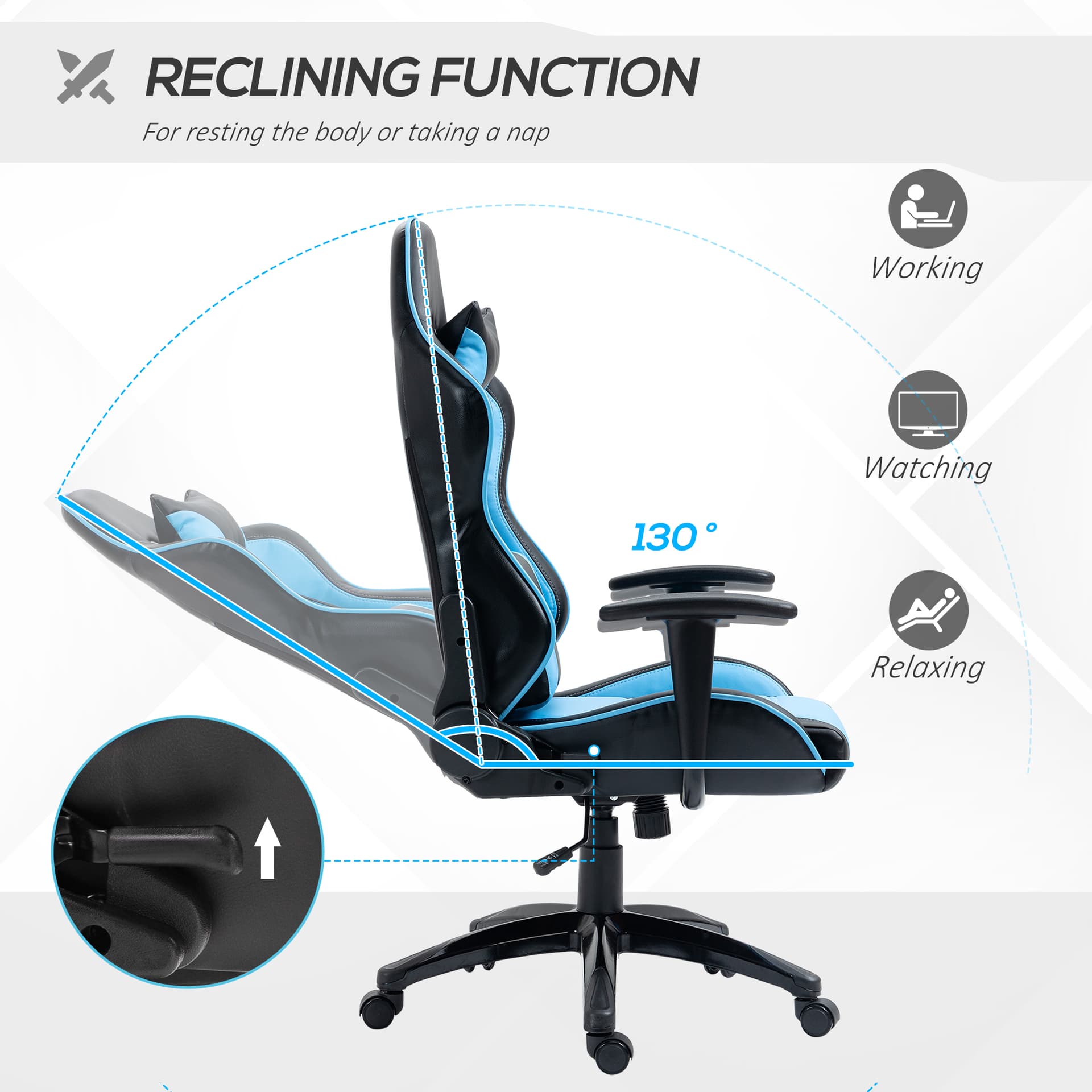Vinsetto Ergonomic Gaming Chair High Back Racing Computer Chair 25.5’’W x 21.25’’D x 47.5’’-51.25’’H - Office Chairs - Office Furniture