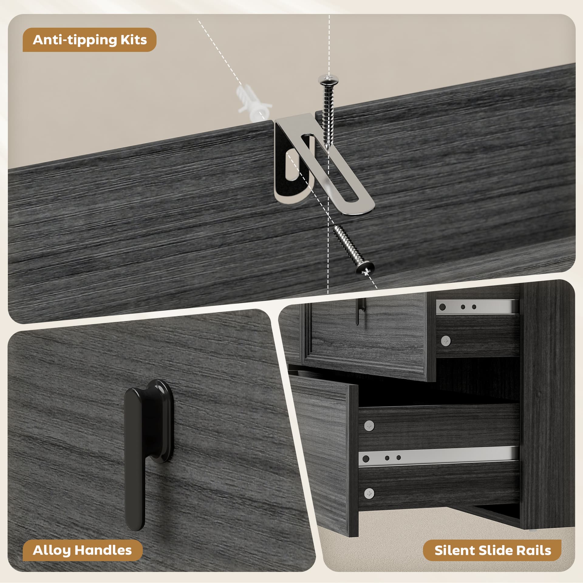 L Shaped Computer Desk Home Office Desk with 6 Drawers Black Wood Grain - Computer Desks - Office Furniture