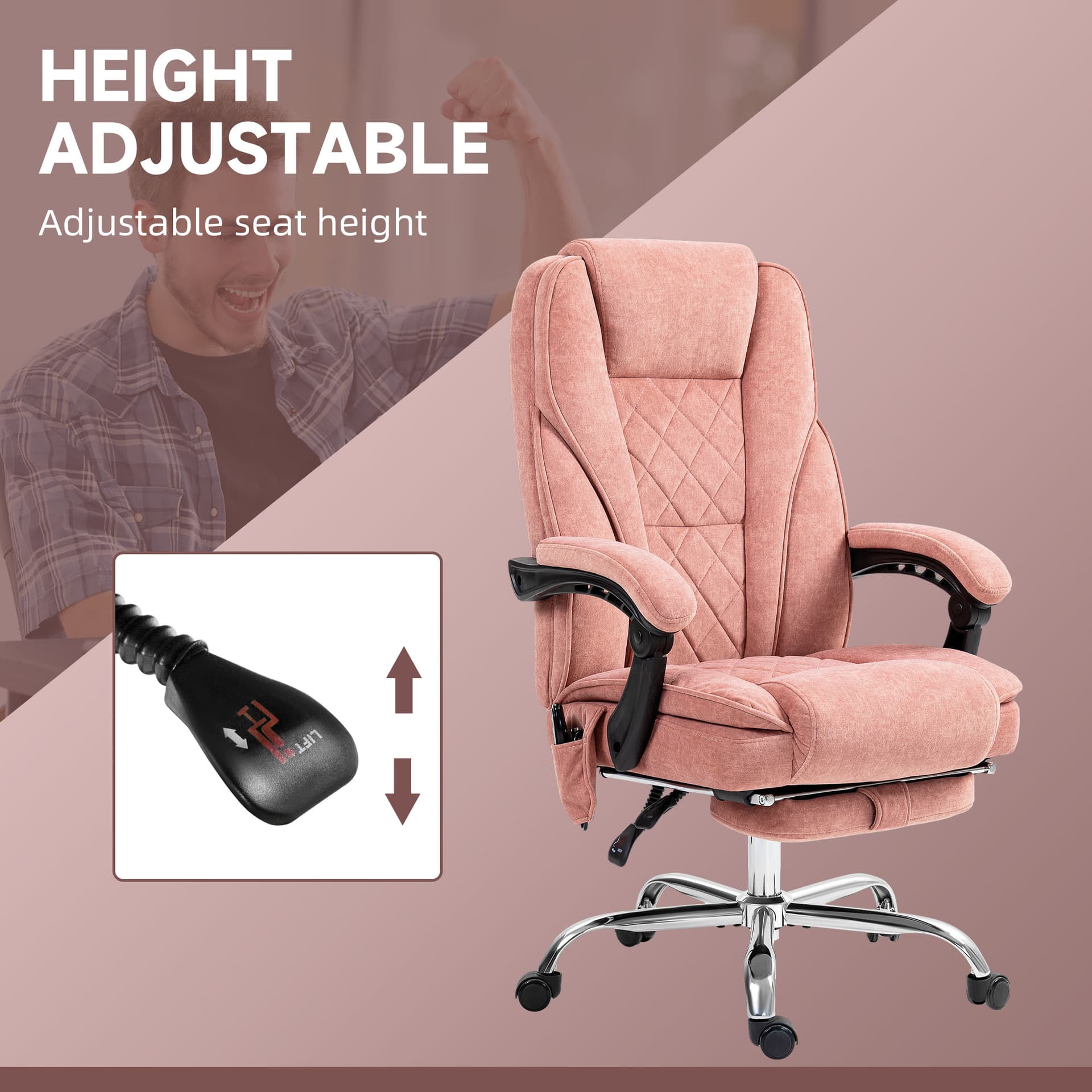 Massage Office Chair, Reclining Computer Chair with Adjustable Height and Footrest, Pink - Massage Chairs - Office Furniture