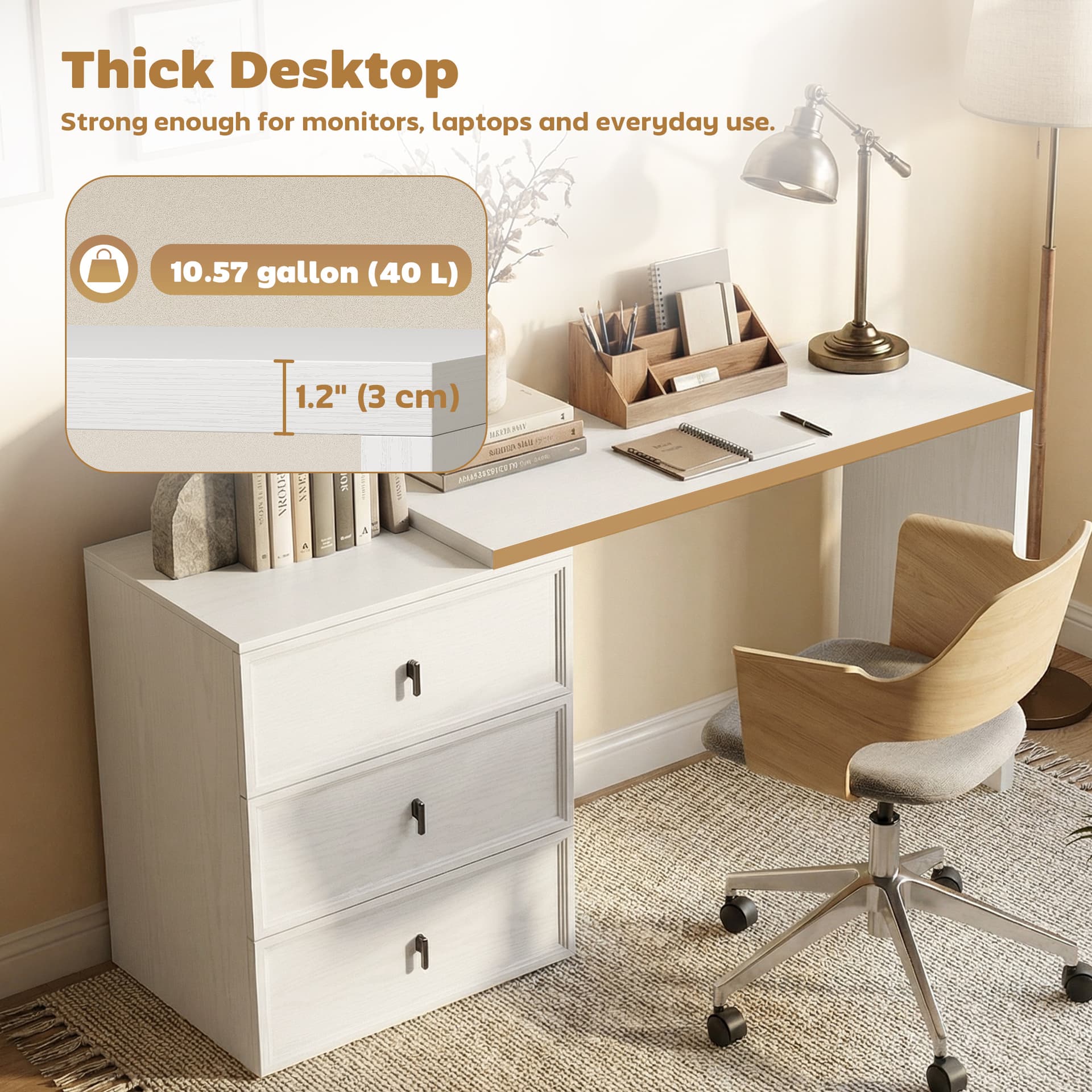 L Shaped Computer Desk Home Office Desk with 3 Drawers White Wood Grain - Computer Desks - Office Furniture
