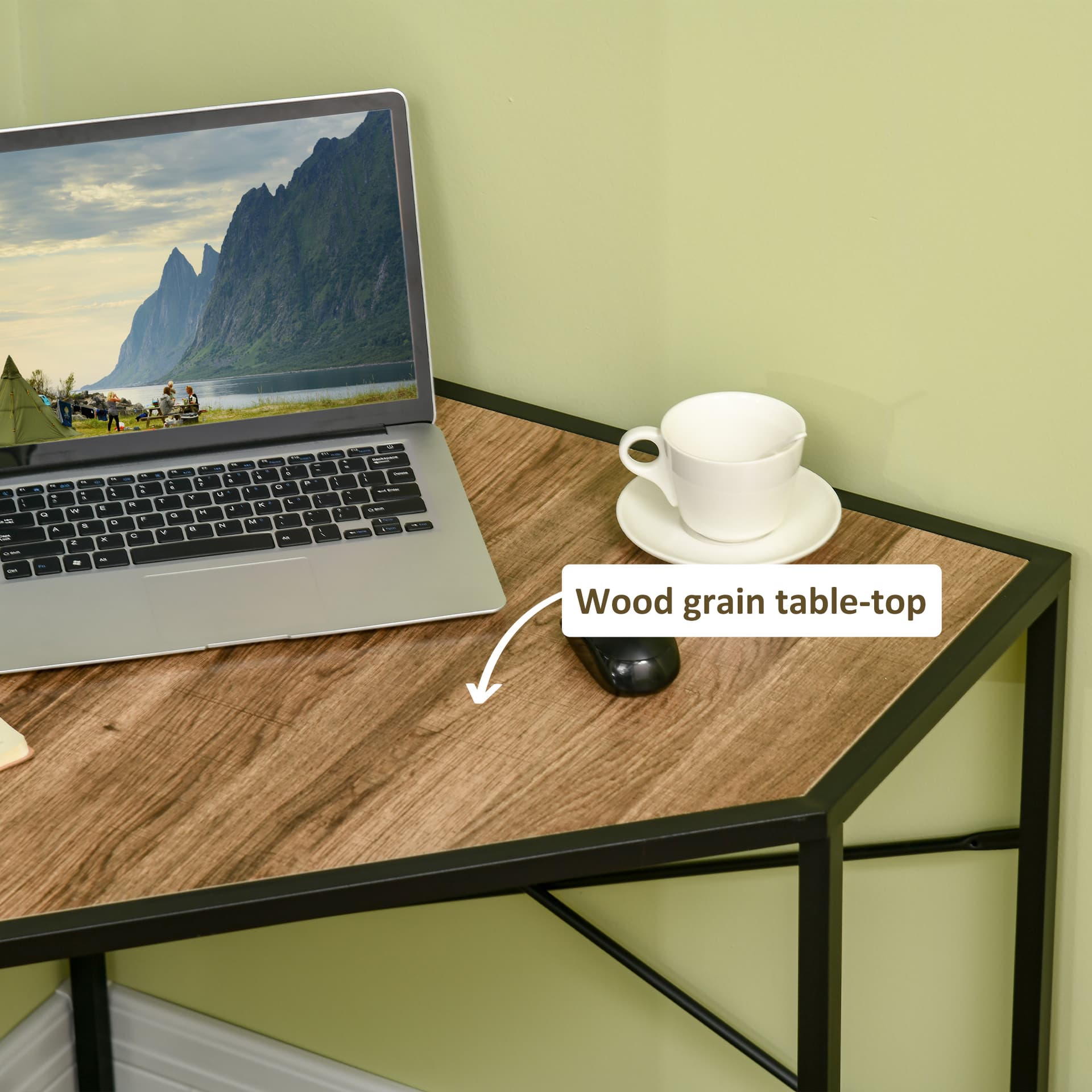 HOMCOM Corner Desk, Triangle Computer Desk with Steel Frame for Small Space, Corner Writing Desk for Workstation, Black - Office Products - Office Furniture