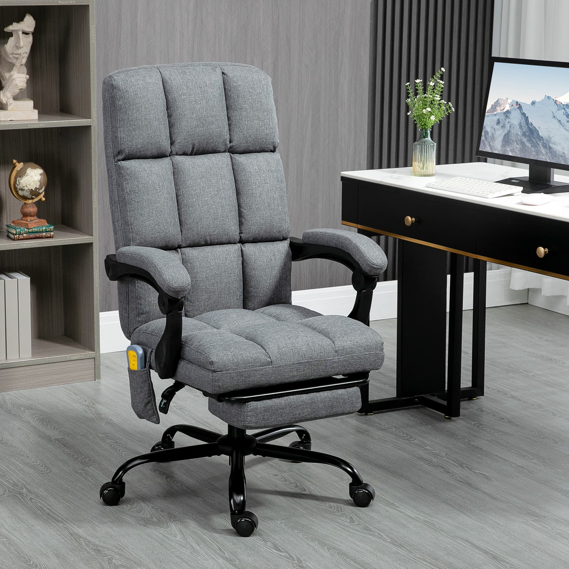 Vinsetto High-Back Vibration Massaging Office Chair, Reclining Office Chair with USB Port, Remote Control, Side Pocket and Footrest, Dark Grey - Office Products - Office Furniture
