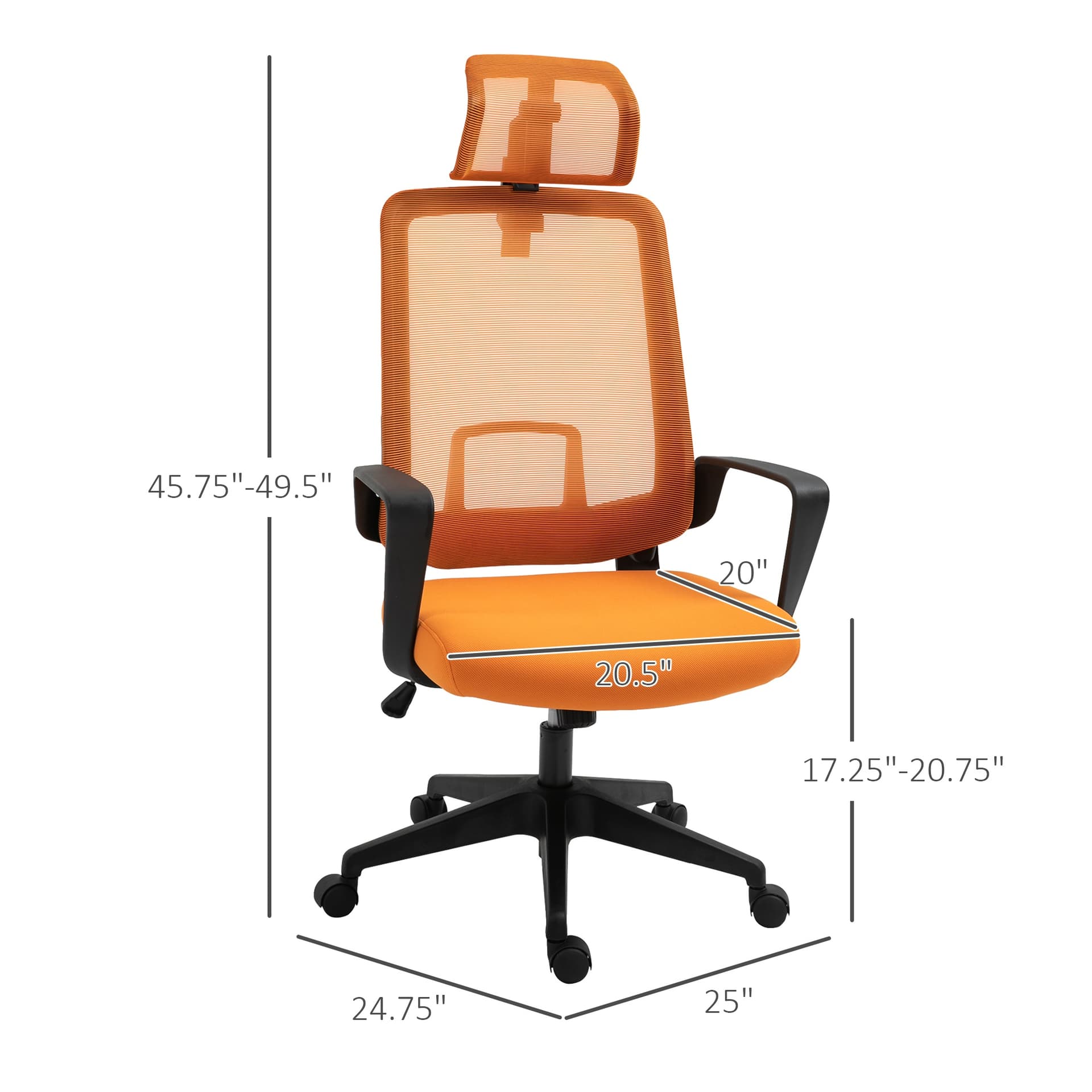 Vinsetto Mesh Office Chair High Back Swivel Task Chair with Arm, Rotate Headrest, Adjustable Height, Yellow - Office Chairs - Office Furniture