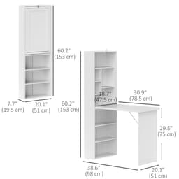 Fold-out Convertible Office Desk, Wall Mount Computer Desk with Whiteboard and Side Shelf, White - Computer Desks - Office Furniture