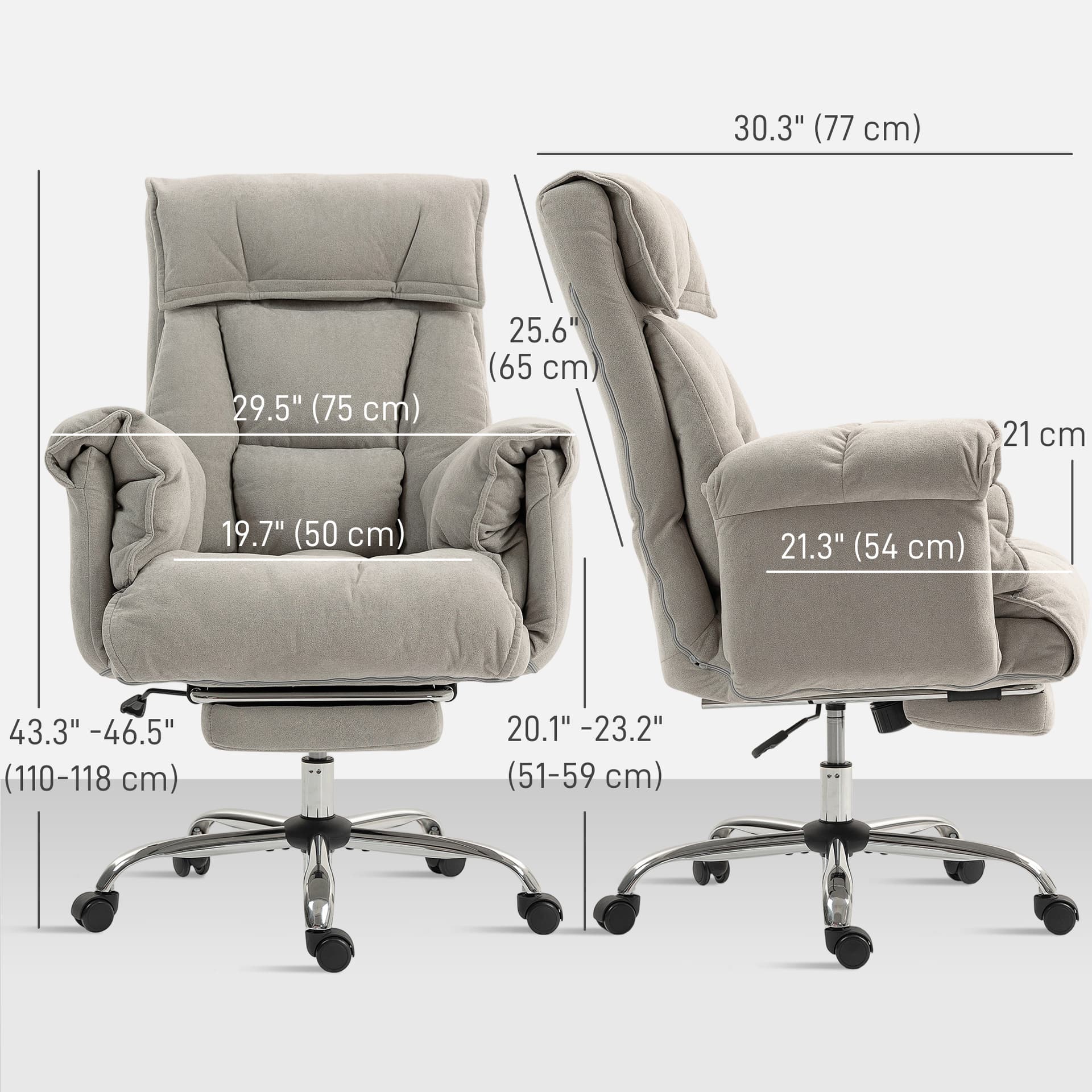 High Back Office Chair, Reclining Desk Chair with Footrest, Swivel Base, Rolling Wheels, Light Grey - Executive & Manager Chairs - Office Furniture