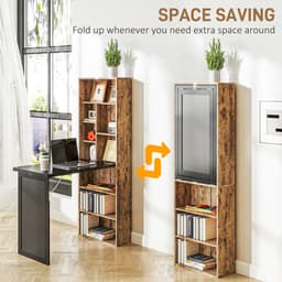 Fold-out Convertible Office Desk, Wall Mount Computer Desk with Blackboard and Side Shelf, Rustic Brown - Computer Desks - Office Furniture