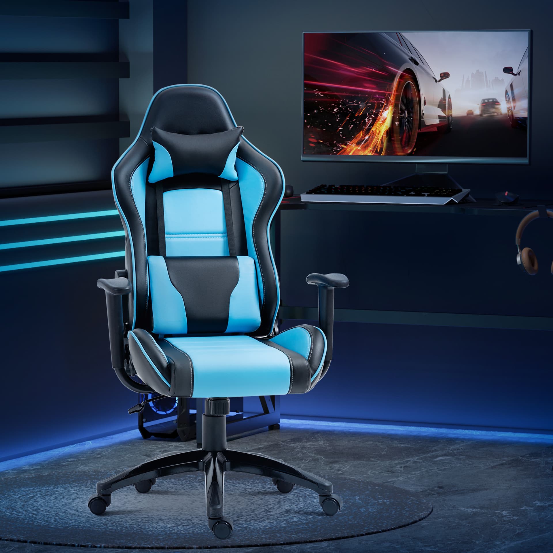 Vinsetto Ergonomic Gaming Chair High Back Racing Computer Chair 25.5’’W x 21.25’’D x 47.5’’-51.25’’H - Office Chairs - Office Furniture