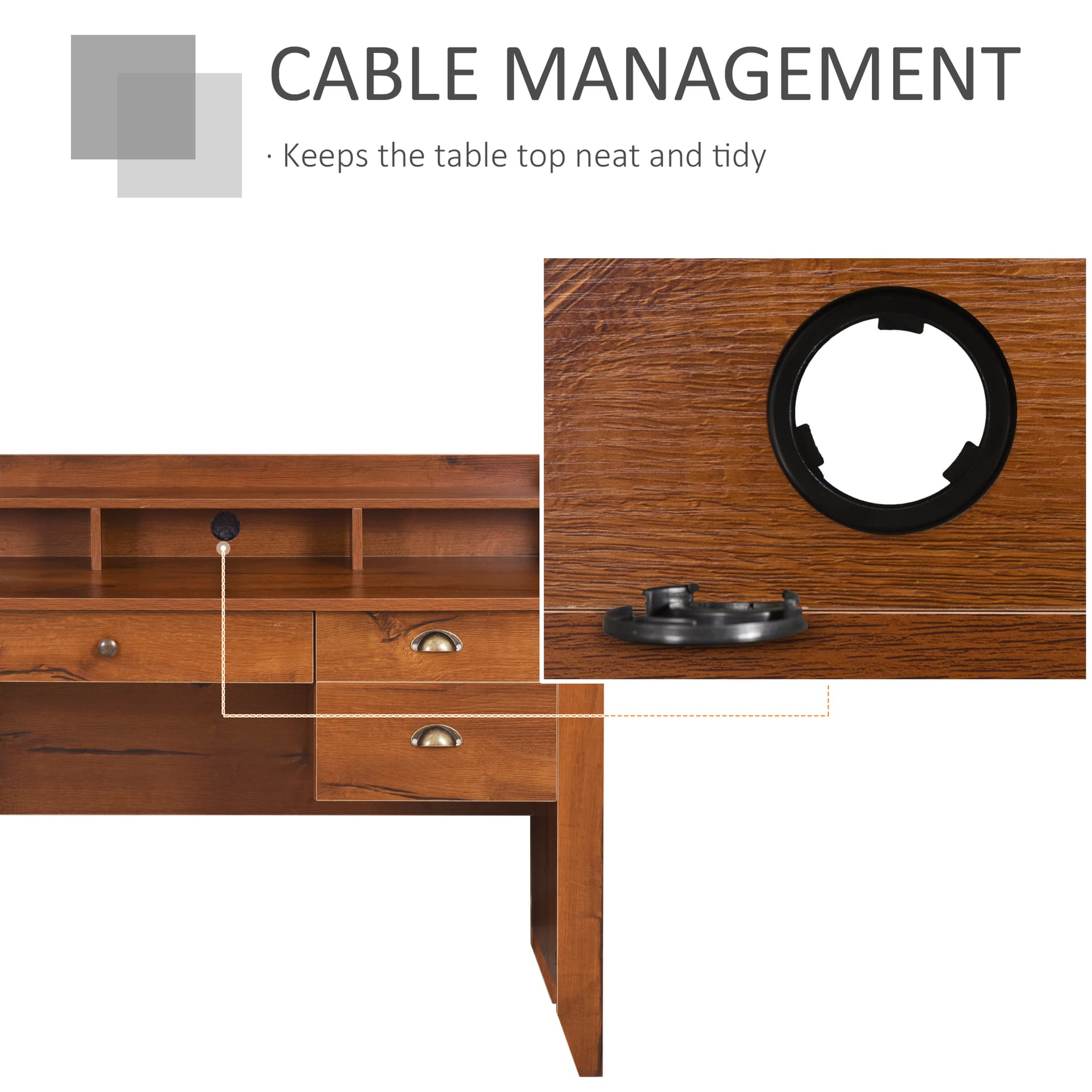 HOMCOM Computer Desk with Drawer,Storage Hutch,Home Office Writing Table Study Workstation, 47.25''x21.75''x36.25'', Brown - Desks - Office Furniture