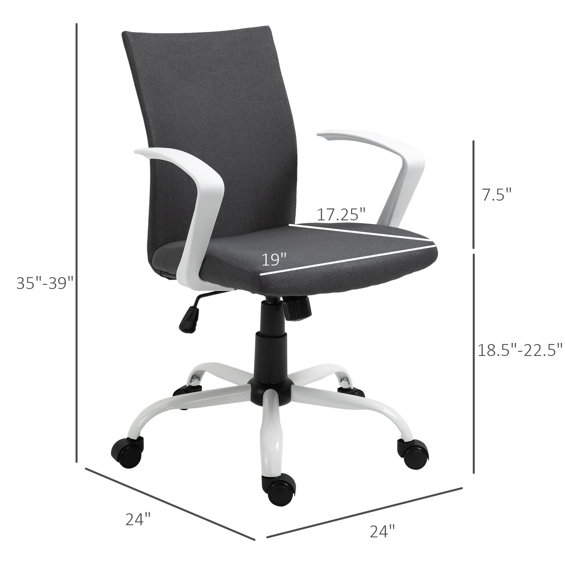 Vinsetto Office Chair Linen Swivel Computer Desk Office Chair  Study Task Chair with Wheels, Arm, Charcoal Grey - Desks - Office Furniture