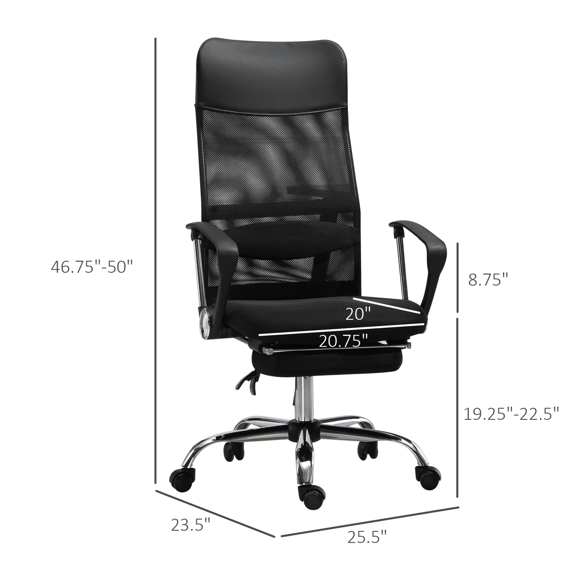Vinsetto High Back Executive Mesh Office Chair Ergonomic Swivel with Footrest & Armrest - Office Chairs - Office Furniture