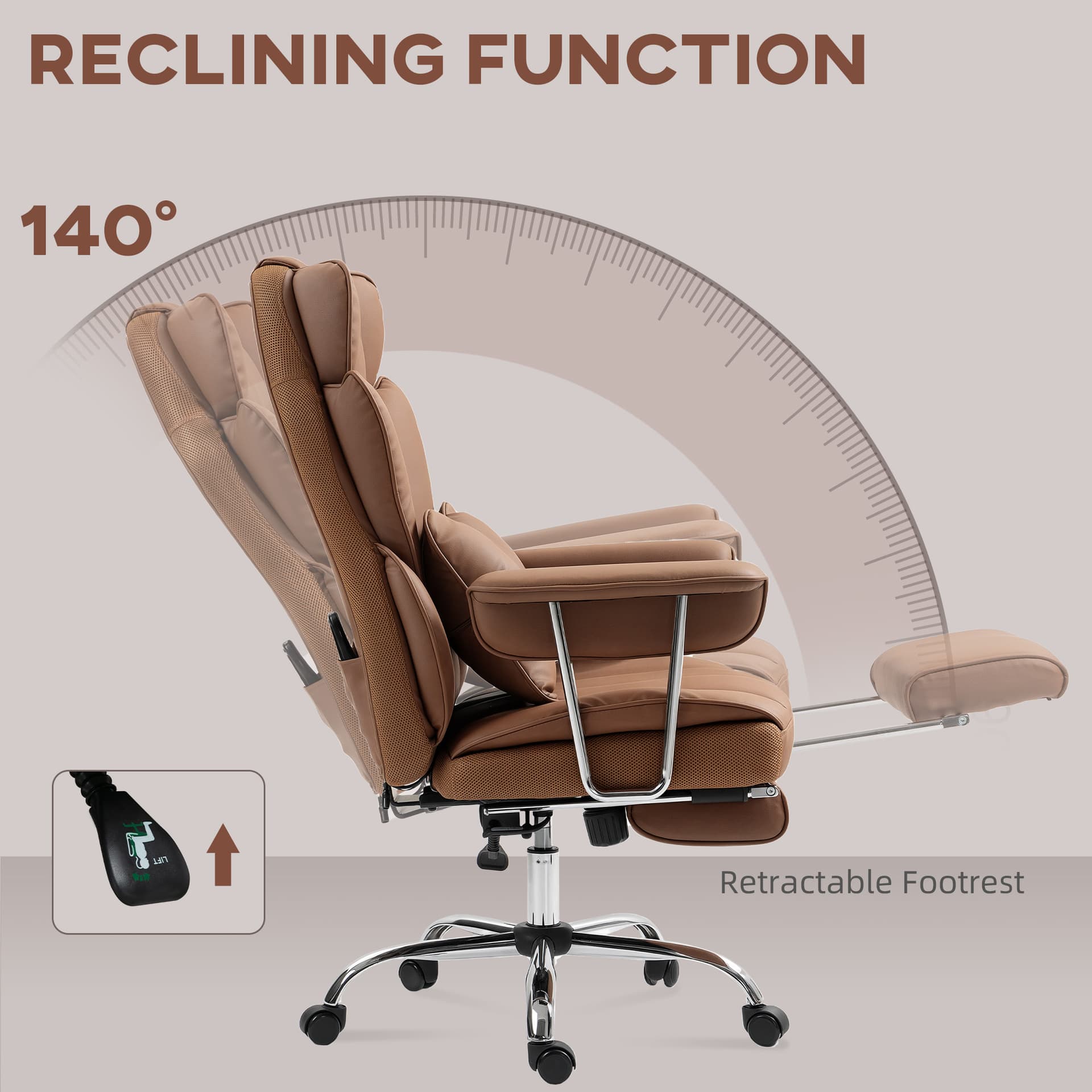 400LBS Massage Office Chair, Executive Office Chair with 6-Point Vibration, Footrest and Lumbar Support, Brown - Massage Chairs - Office Furniture
