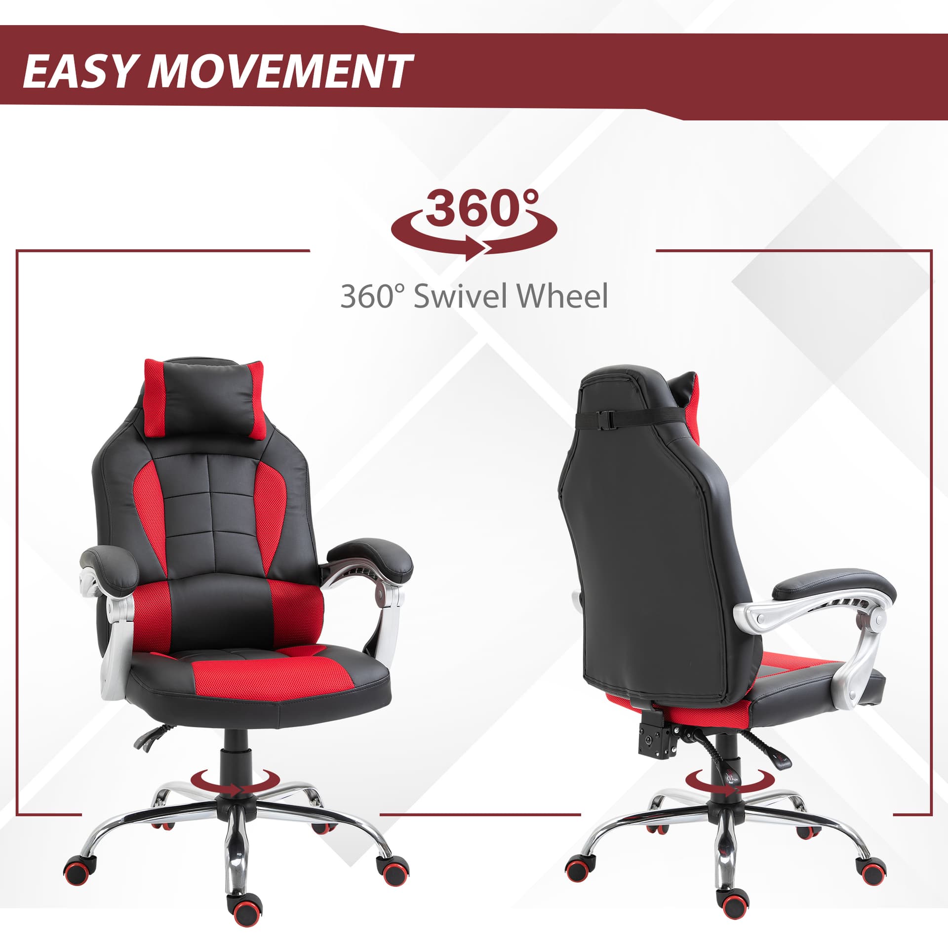 HOMCOM High Back Office Chair, Racing Gaming Chair, Height Adjustable Red - Office Chairs - Office Furniture