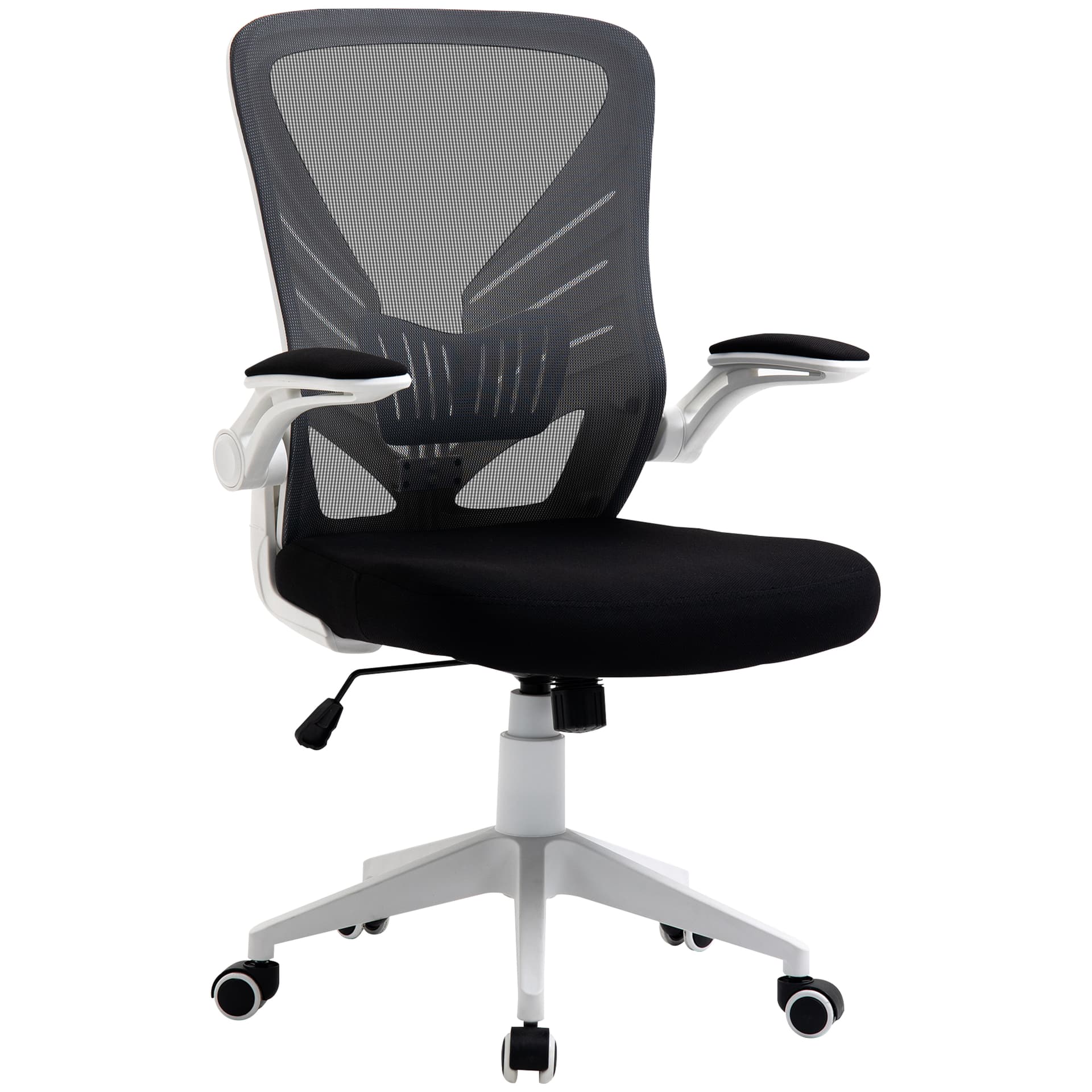 Vinsetto Mesh Office Chair Swivel Task Desk Chair with Lumbar Back Support, Flip-Up Arm, Adjustable Height, Grey Black - Desks - Office Furniture