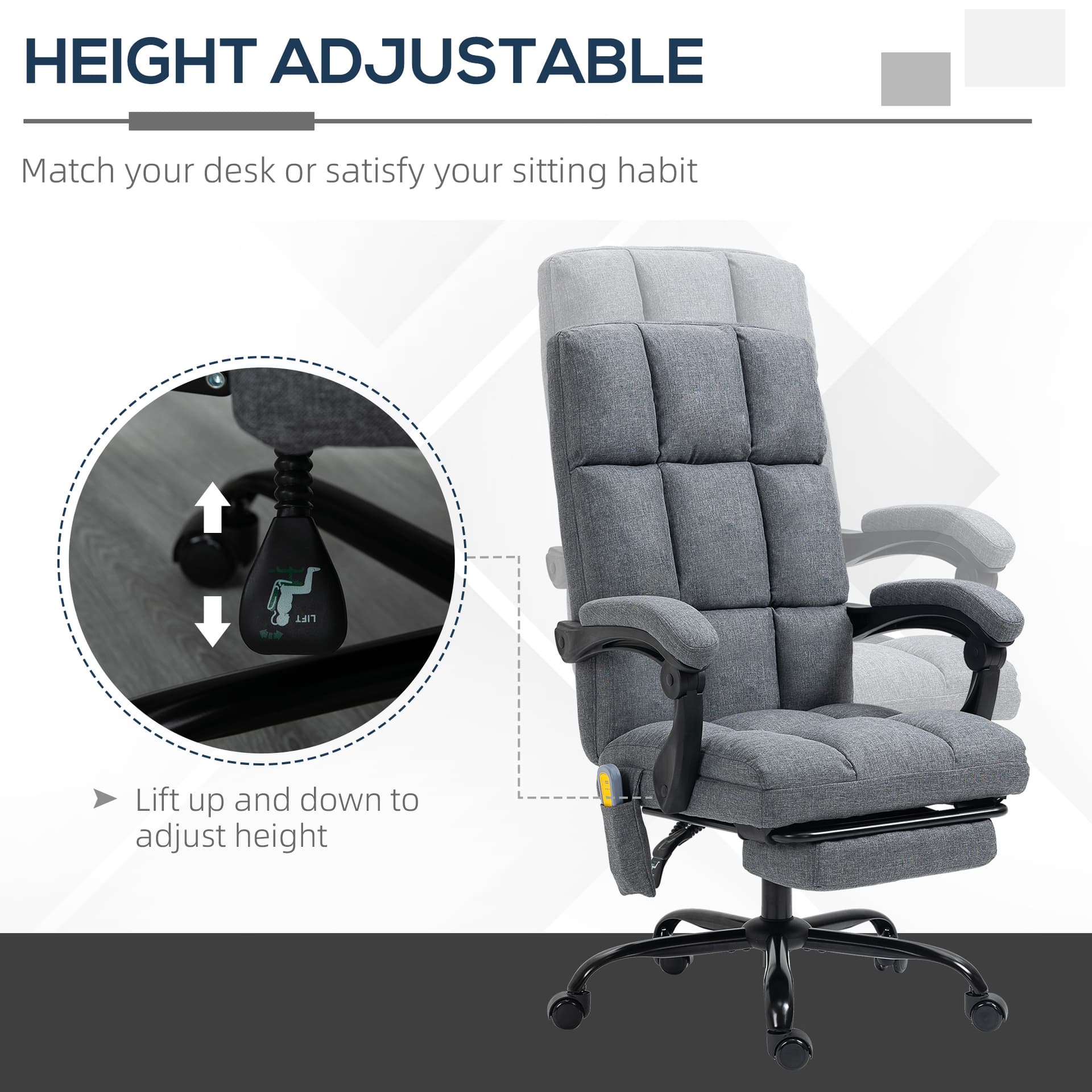 Vinsetto High-Back Vibration Massaging Office Chair, Reclining Office Chair with USB Port, Remote Control, Side Pocket and Footrest, Dark Grey - Office Products - Office Furniture