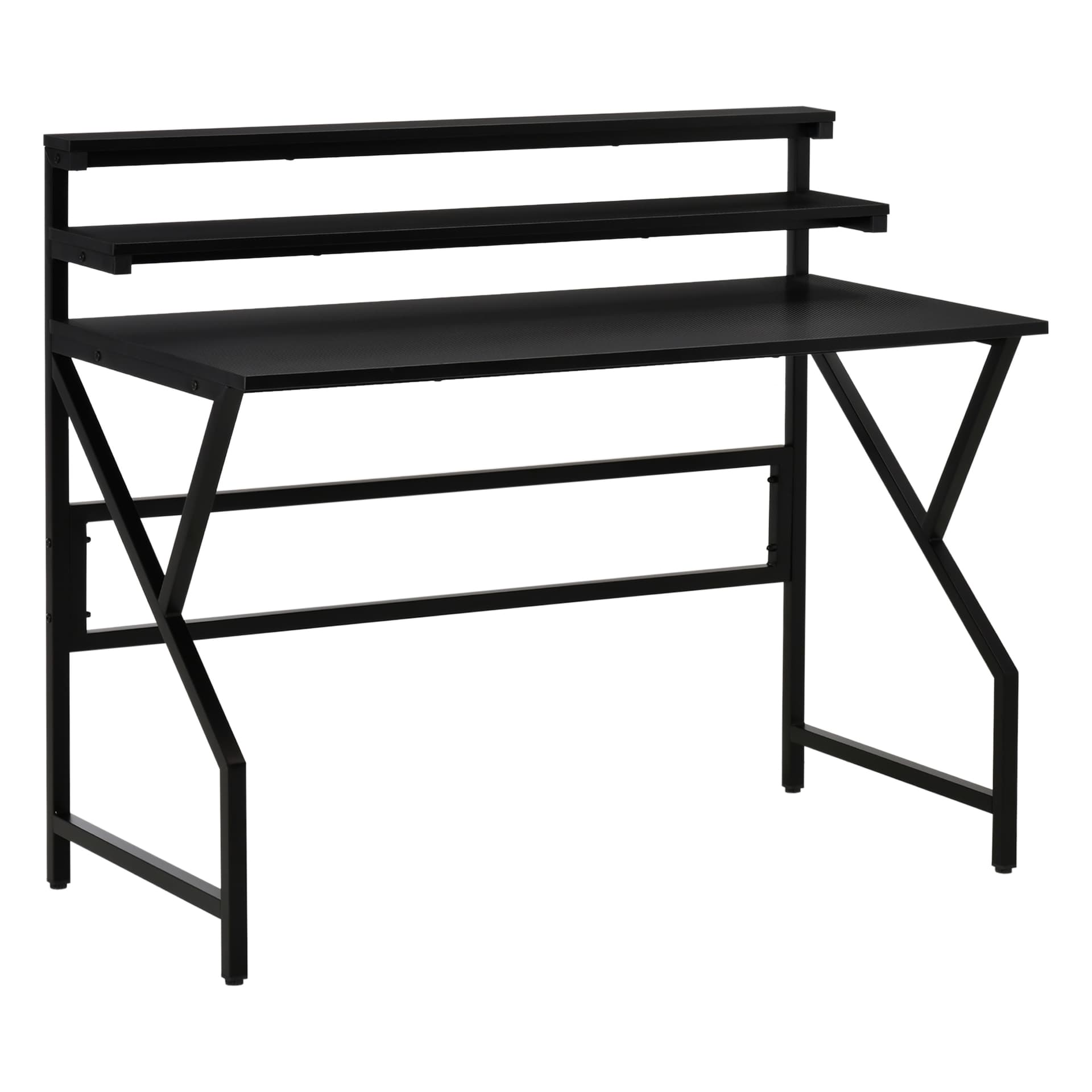 HOMCOM Modern Computer Desk, 47" Writing Desk with Elevate Shelves for Home Office, Black - Desks - Office Furniture