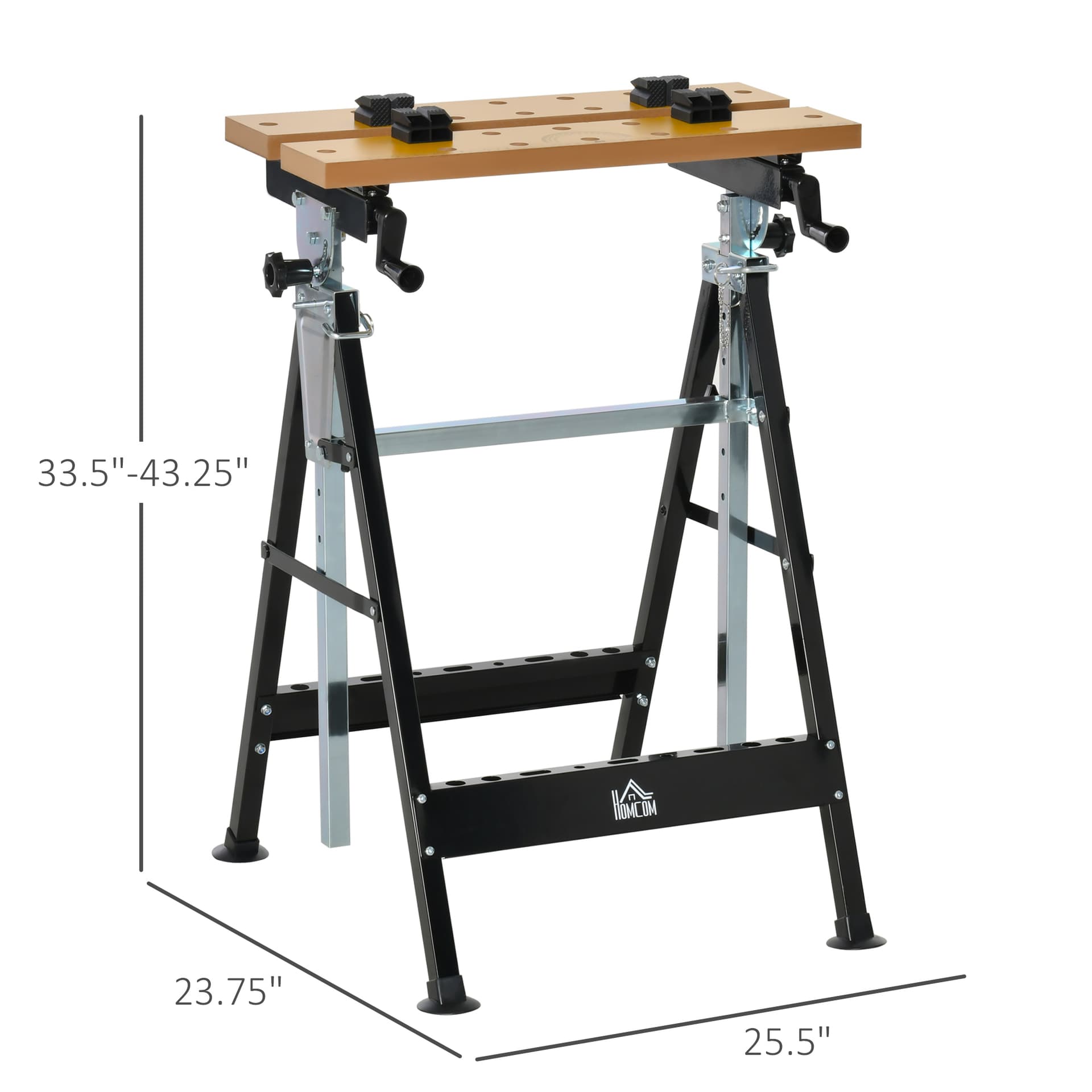 HOMCOM Work Bench Tool Stand with Adjustable Height and Angle, Carpenter Saw Table with 4 Clamps, Steel Frame, 220lbs Capacity - Office Products - Office Furniture