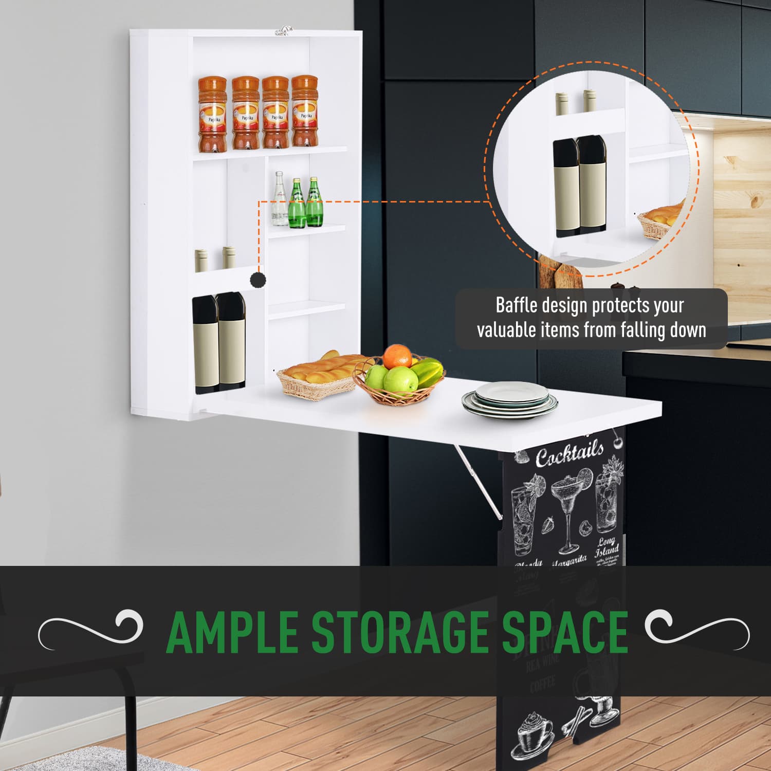 Wall Mounted Table Fold Out Convertible Desk, Multi-Functional Space Saving Computer Desk with Writing Floating Board for Students, White and Black - Writing Desks - Office Furniture