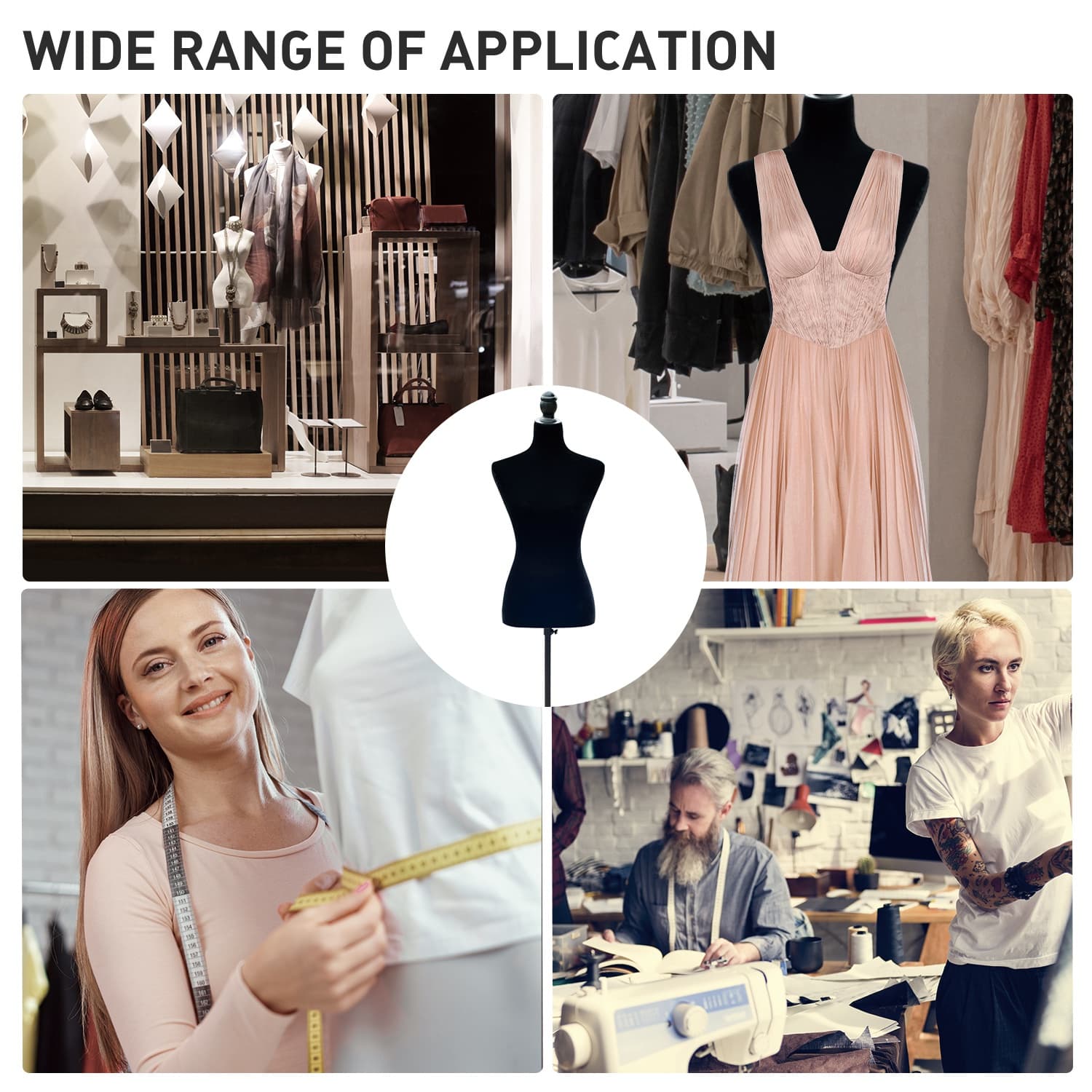 HOMCOM Female Dress Form Mannequin Stand Torso Dressmaker Display Fashion Design Stand (Black) - Office Products - Office Furniture