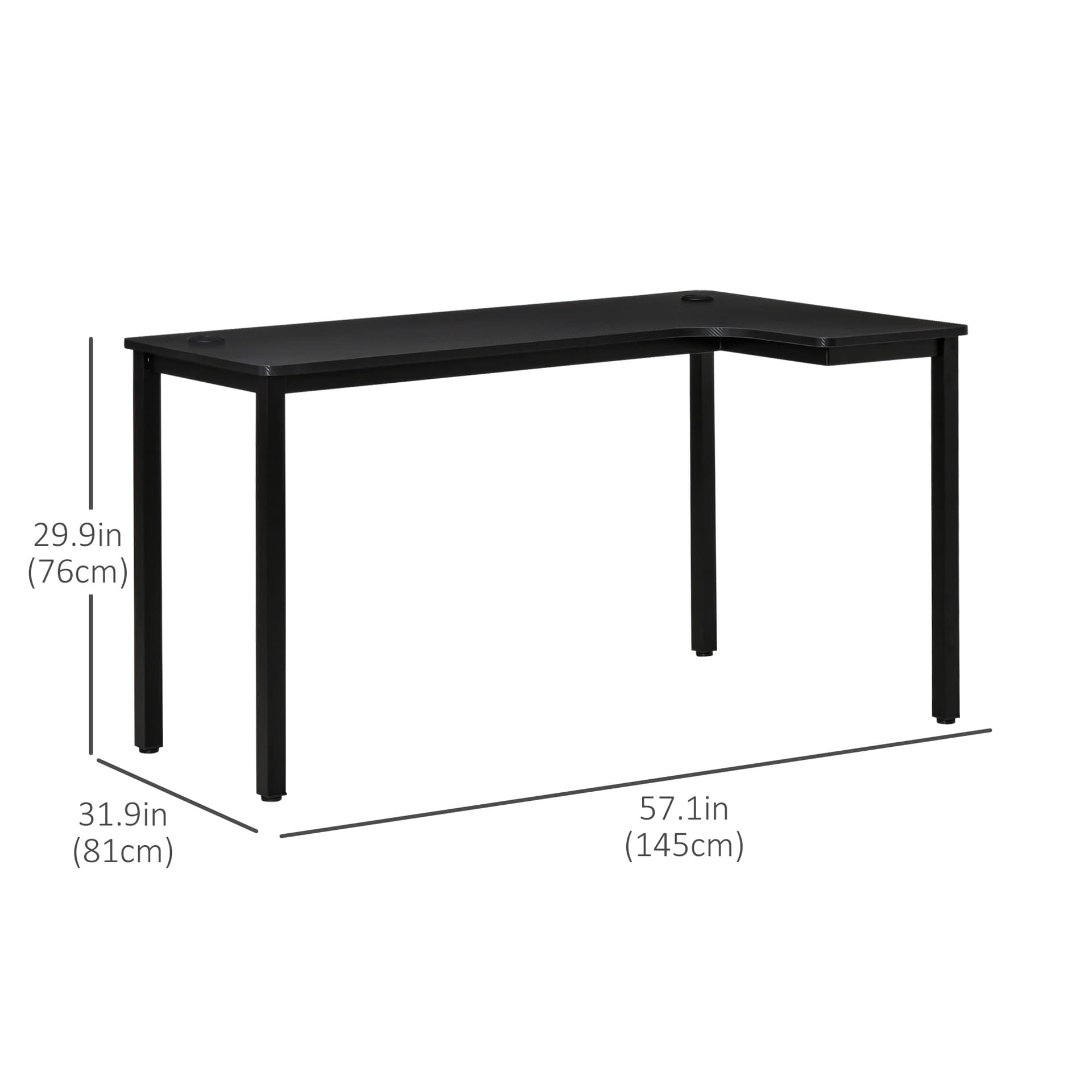 HOMCOM L-Shaped Desk 57" Corner Computer Desk Gaming Table Home Office Writing Workstation with Cable Management Black - Office Products - Office Furniture