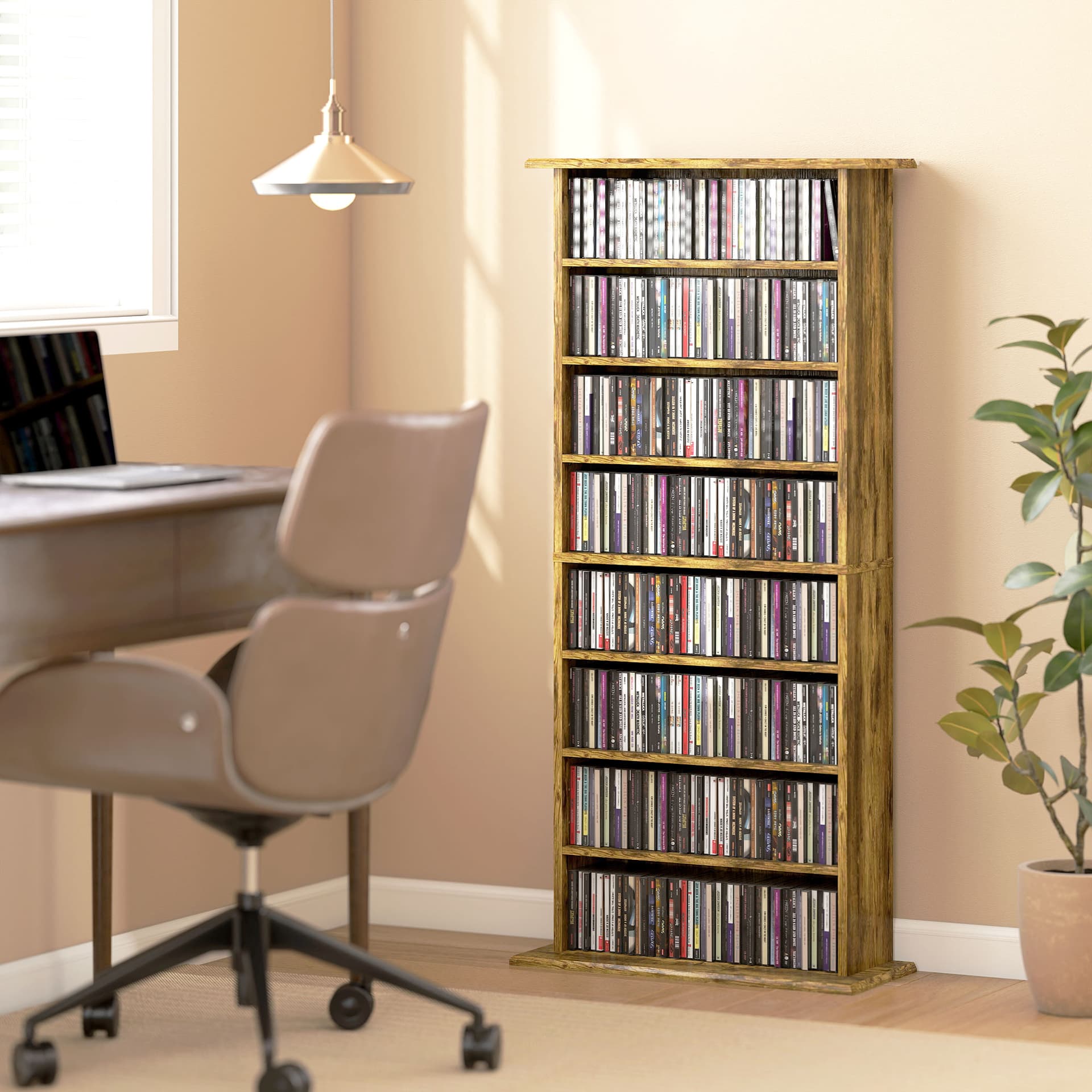 8-Tier DVD Shelf with 6 Adjustable Shelves, Slim CD Shelf, Holds 360 CDs, 185 DVDs or 185 Blu-rays, Rustic Brown - Office Supplies - Office Furniture