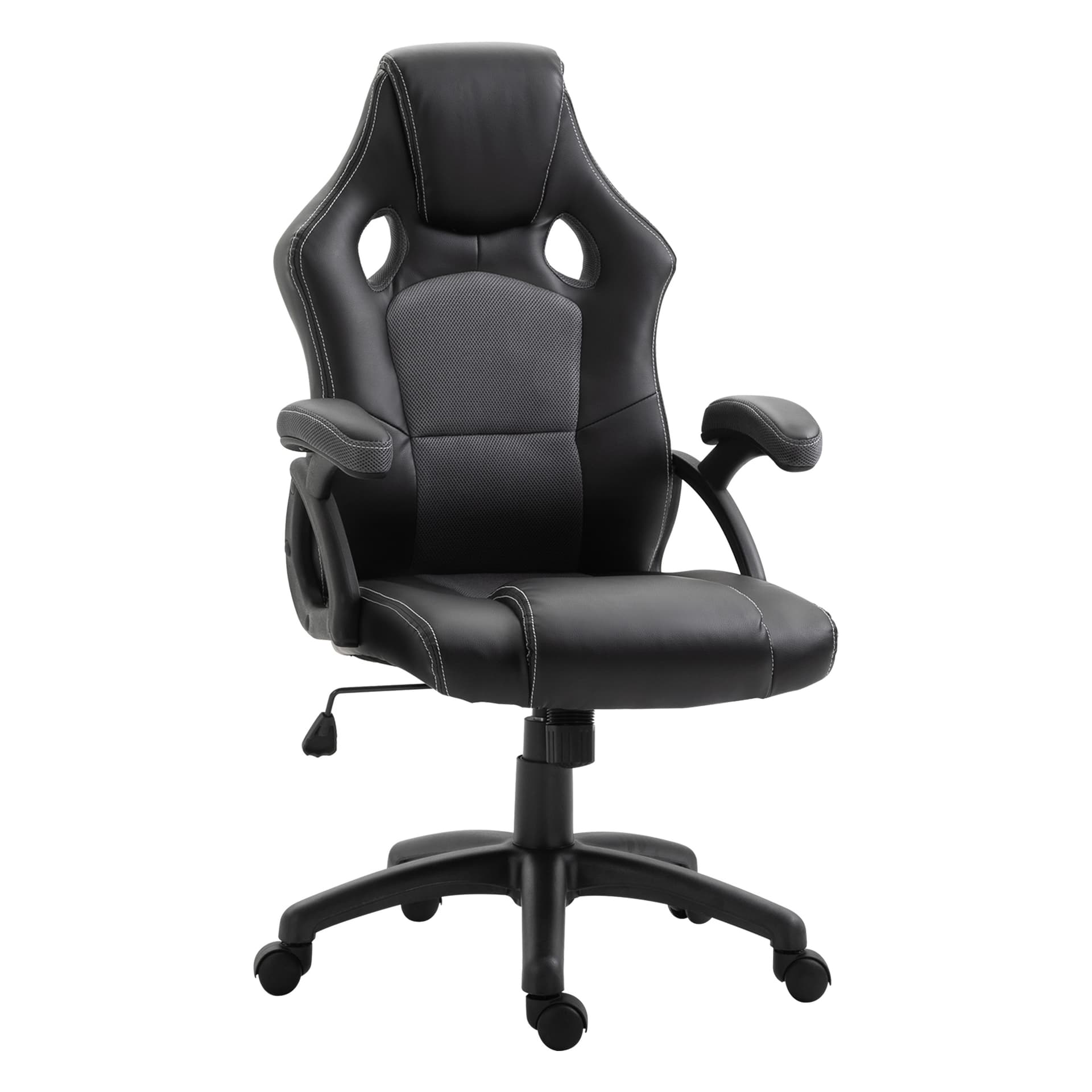 Vinsetto 360° Swivel Office Chair Adjustable Height PU Leather E-sports Rocker, Black and Grey - Office Chairs - Office Furniture