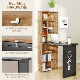 Fold-out Convertible Office Desk, Wall Mount Computer Desk with Blackboard and Side Shelf, Rustic Brown - Computer Desks - Office Furniture