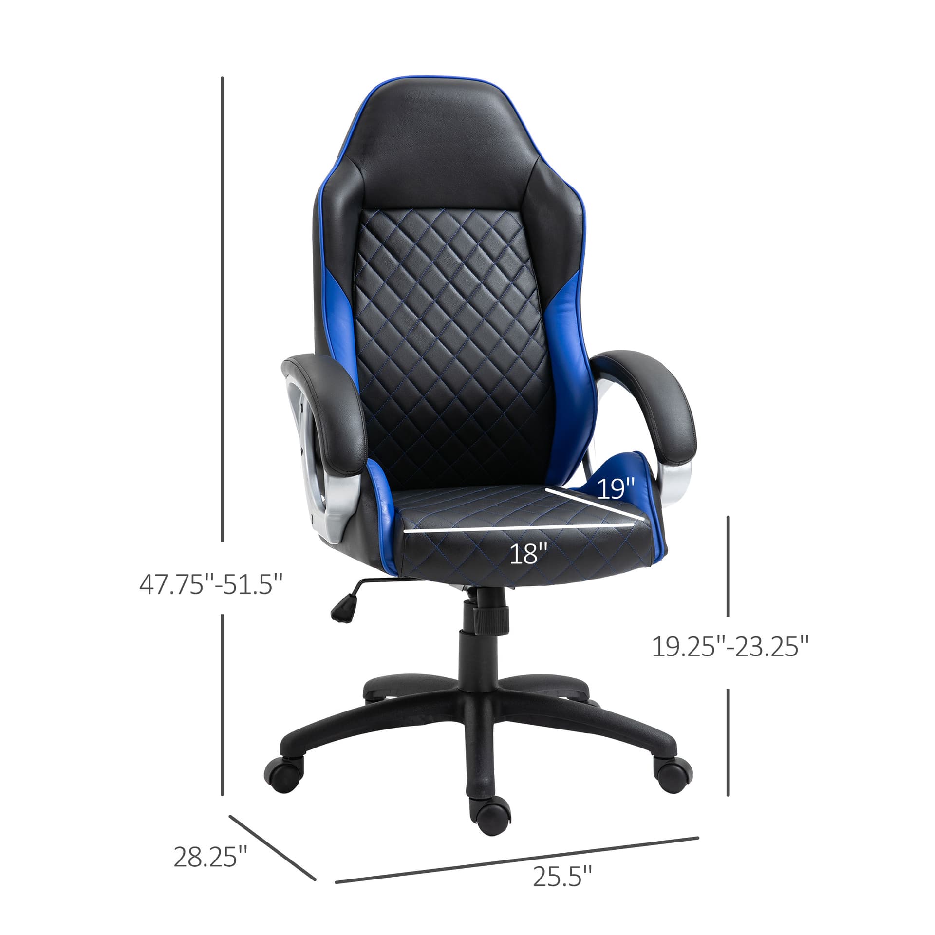 Vinsetto Office Chair Faux Leather Diamond Line High-Back Rocker Swivel Computer Desk Chair with Wheels  Blue - Desks - Office Furniture