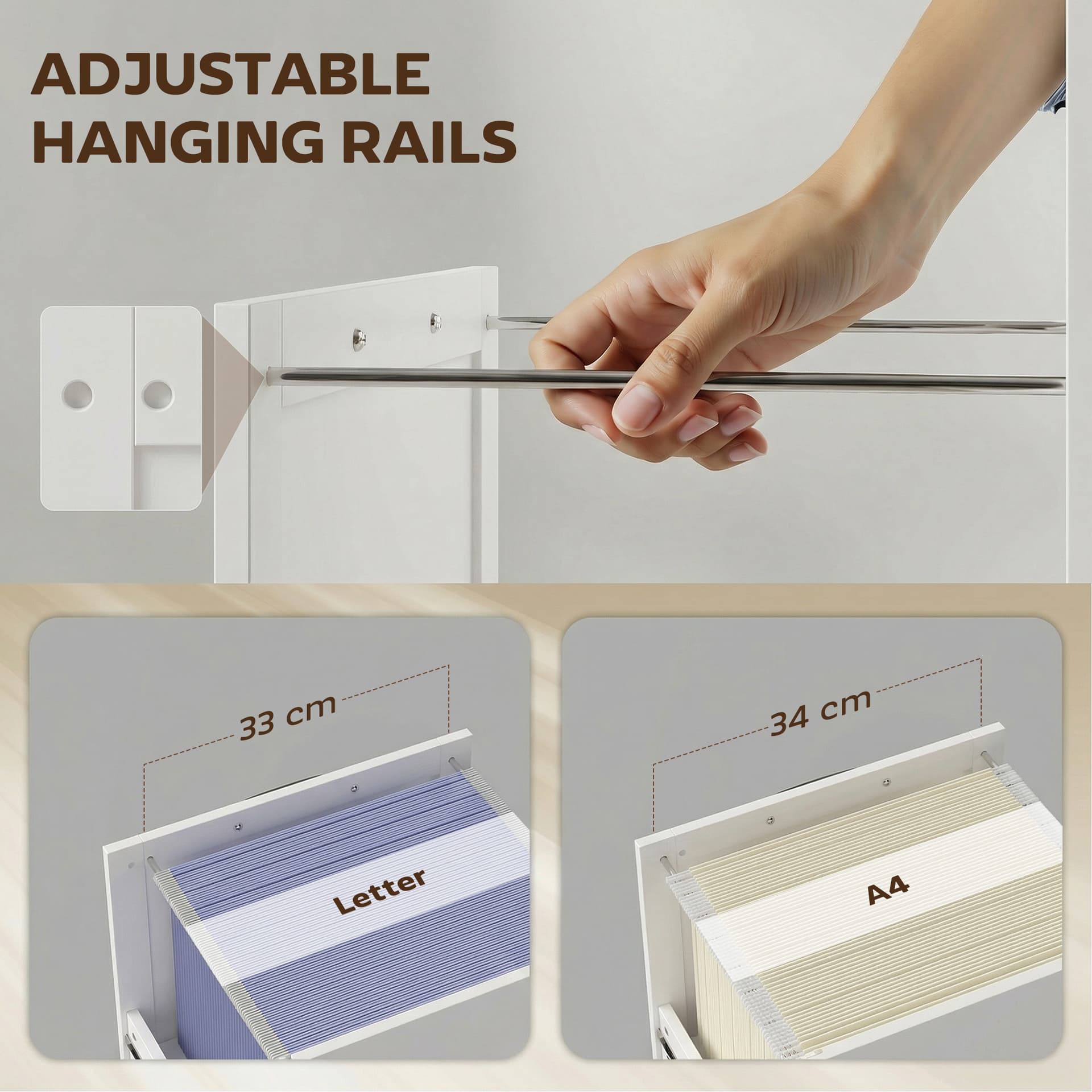 Lateral Filing Cabinet for Letter/A4 Hanging Files, File Cabinet with Open Compartments for Home Office, White - Office Cabinets & Cupboards - Office Furniture