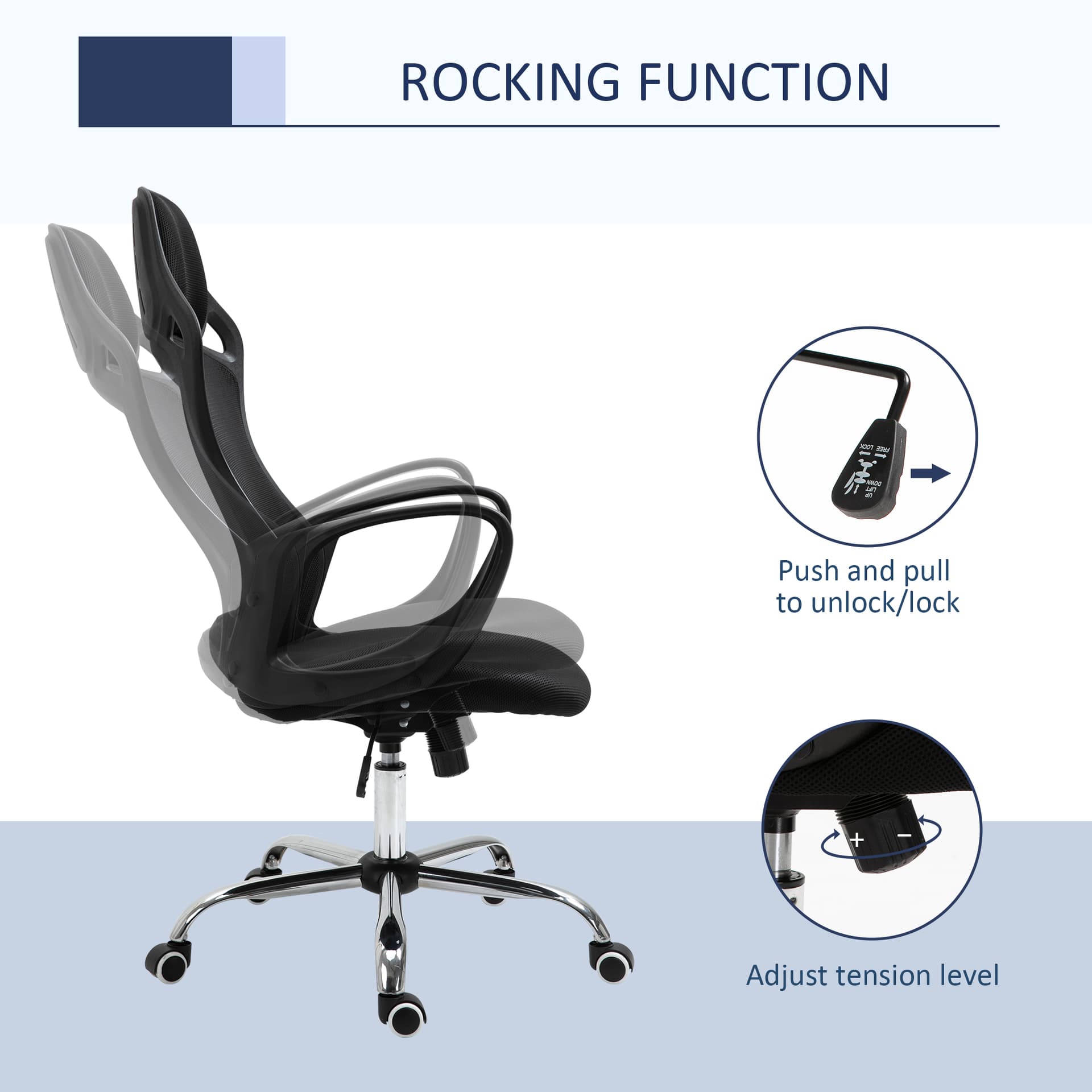 Vinsetto High Back Office Chair Mesh Desk Chair with Adjustable Backrest, Swivel Task Chair with Ergonomic Design Conference Office, Black | Aosom Canada - Desks - Office Furniture