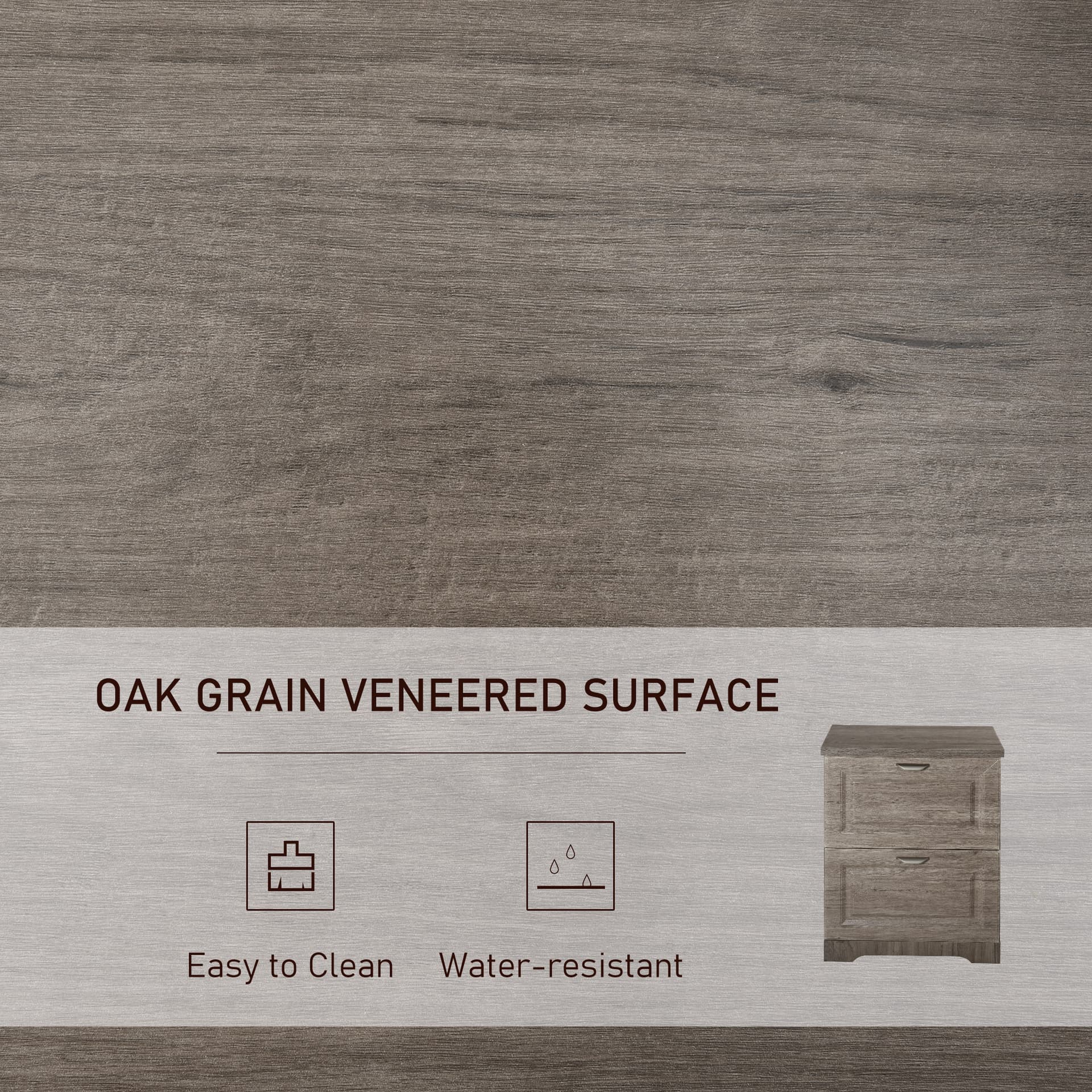 HOMCOM 2-Drawer Lateral File Cabinet Pedestal Documents Storage for Home Office, Grey Oak - Filing & Storage - Office Furniture