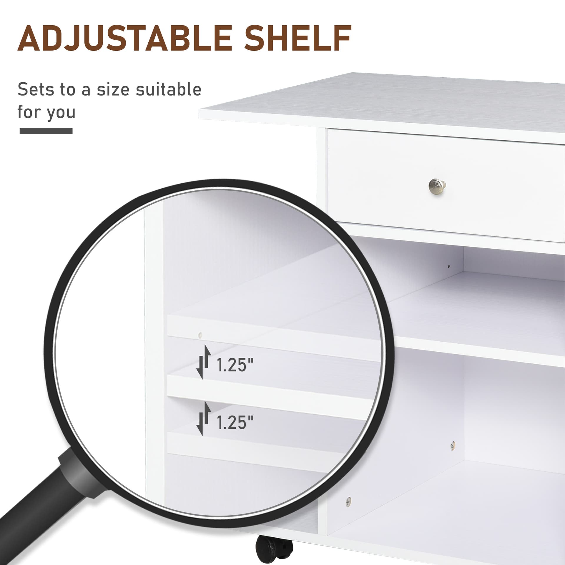 Vinsetto Printer Stand Desk Side File Cabinet, Rolling Cart with Wheels, Adjustable Shelf, Drawer, CPU Stand, White - Office Products - Office Furniture