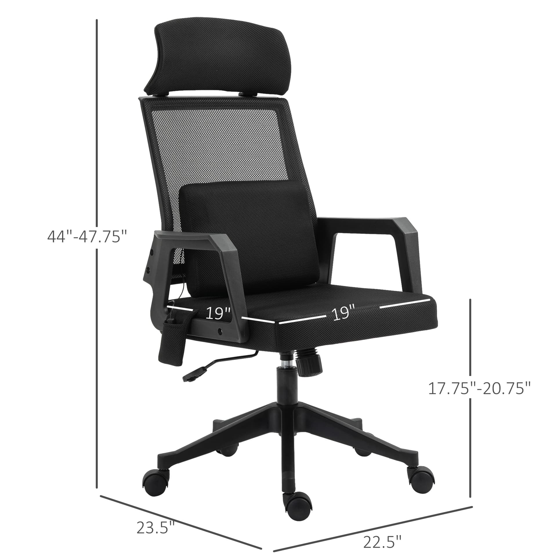 Vinsetto Office Chair High Back Mesh Desk Chair with 2-Point Vibration Massage Lumbar Support Pillow, Headrest, Ergonomic Swivel Back - Desks - Office Furniture