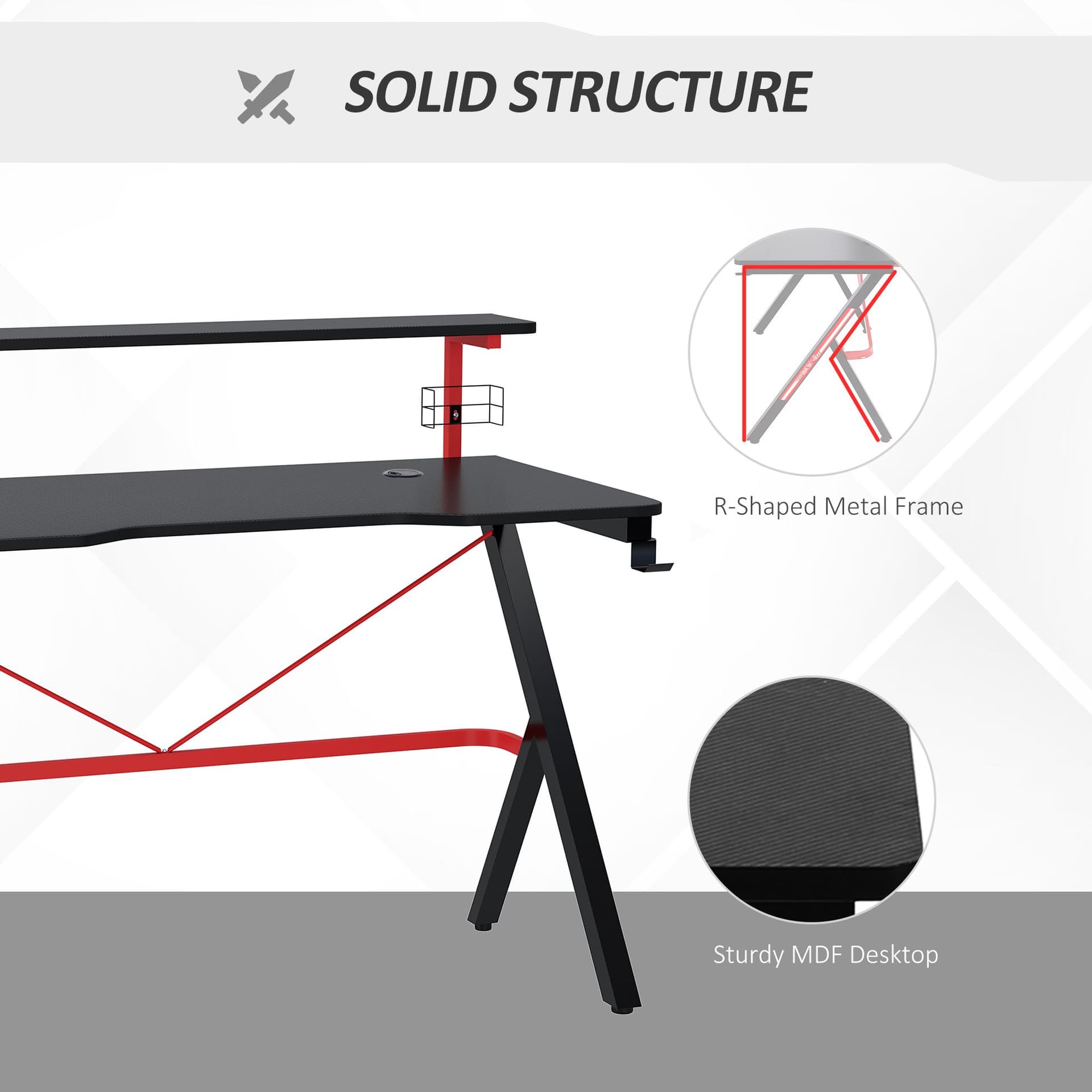 HOMCOM Gaming Desk Computer Table Racing Style for Home PC Workstation with Rotatable Cup Holder Gamepad Holder Speaker Stand Headphone Hook Wire Port 47.25" x 23.5" x 38.25" Black - Office Products - Office Furniture