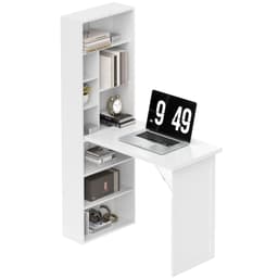 Fold-out Convertible Office Desk, Wall Mount Computer Desk with Whiteboard and Side Shelf, White - Computer Desks - Office Furniture