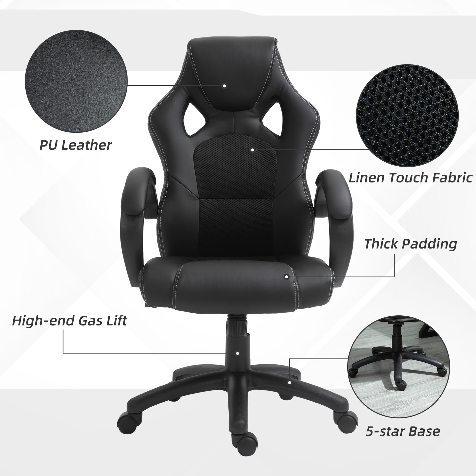 Racing Gaming Chair Office Chair Computer Desk Gamer Chair with Swivel Wheels, Padded Headrest, Tilt Function, Black - Executive & Manager Chairs - Office Furniture