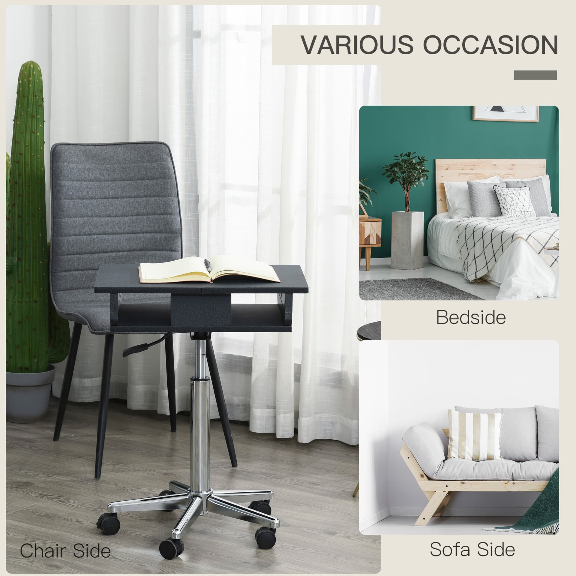 HOMCOM Mobile Laptop Computer Desk Expandable Home Office Table Workstation with Wheels - Desks - Office Furniture