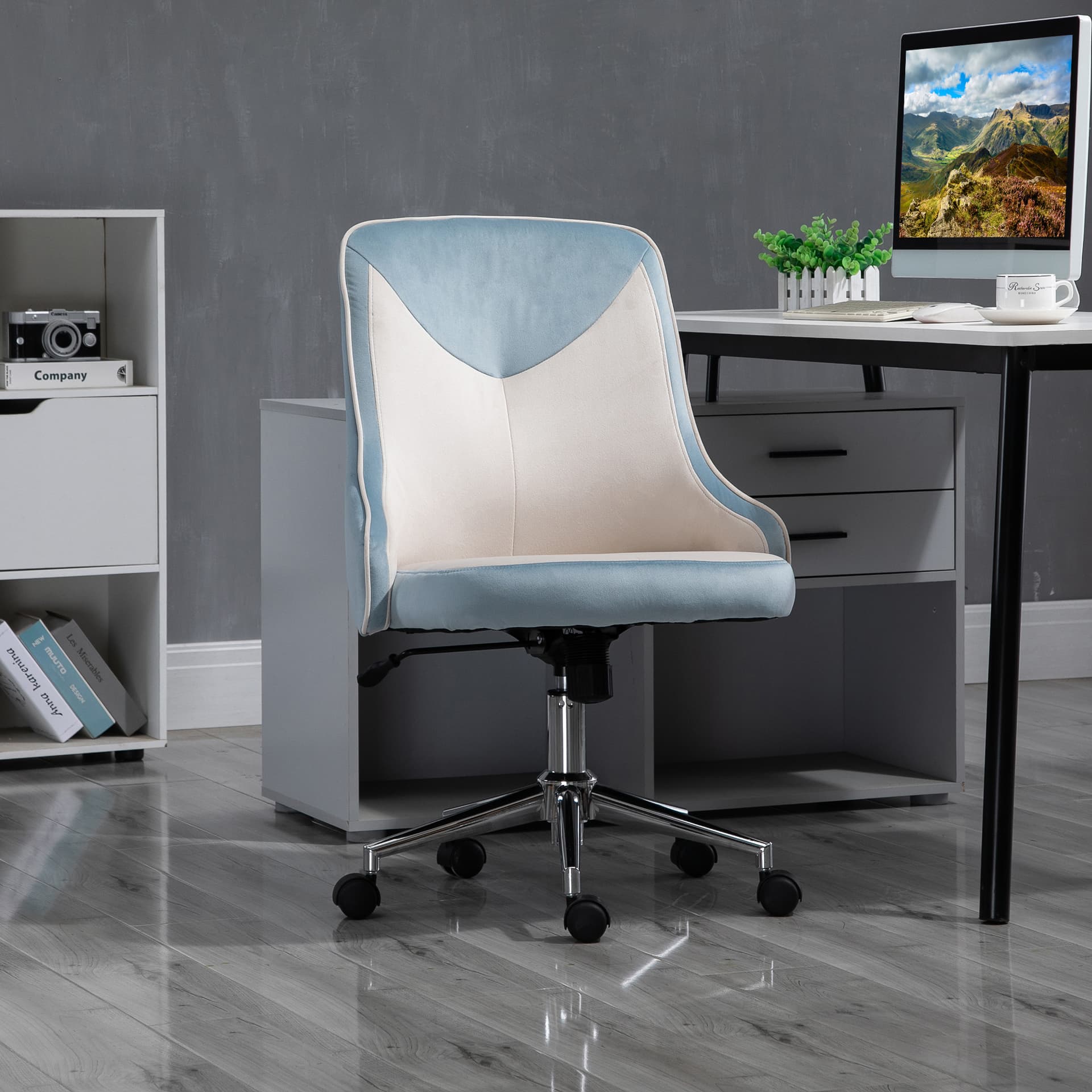 Vinsetto Office Chair Velvet Fabric Leisure Chair Rocking Armless Task Chair with Swivel Wheels Soft Seat Computer Chair for office Work Vanity Desk Chair | Aosom Canada - Desks - Office Furniture