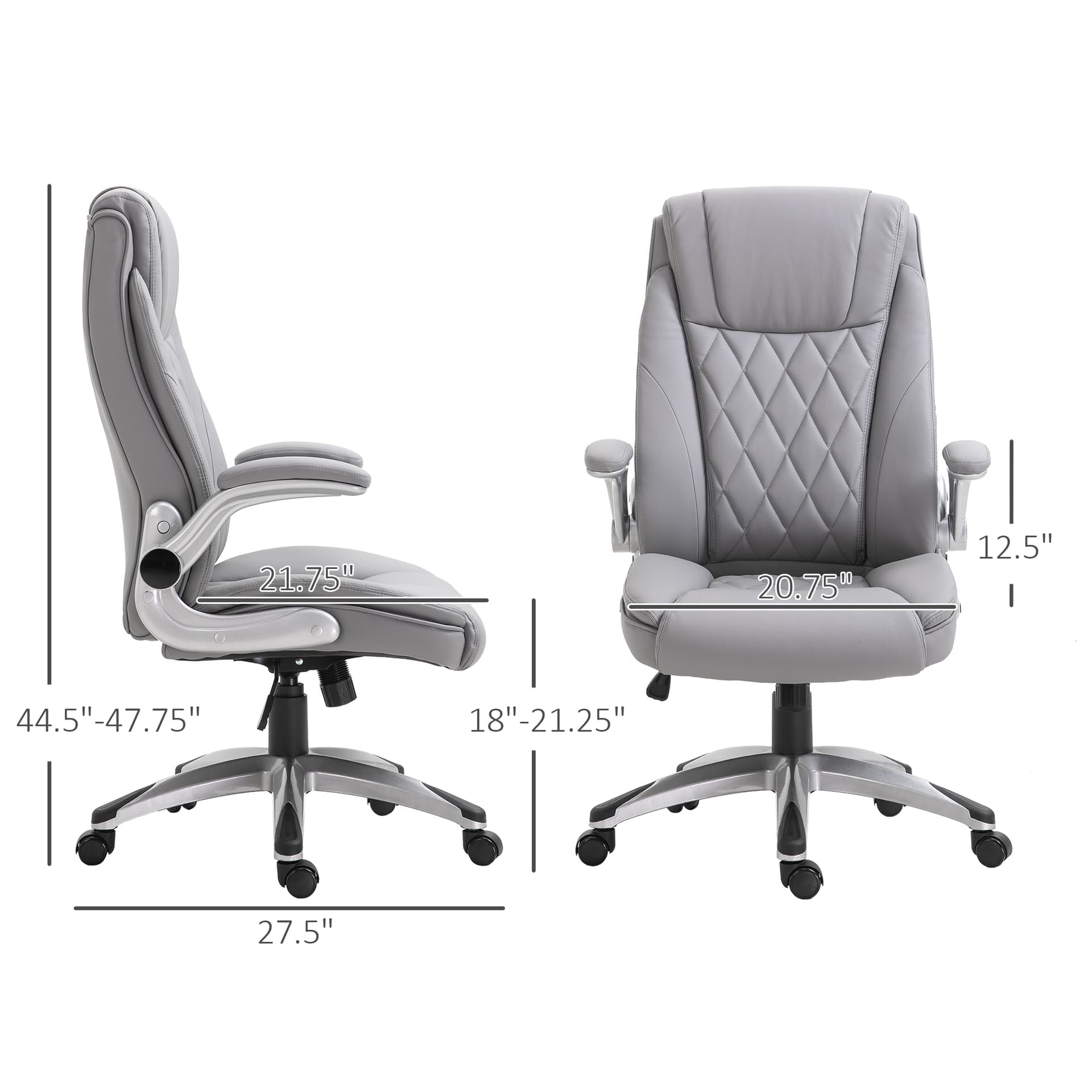 Vinsetto High-Back Office Chair Executive Swivel Computer Desk Chair, with PU Leather, Flip-up Armrest, Grey - Desks - Office Furniture