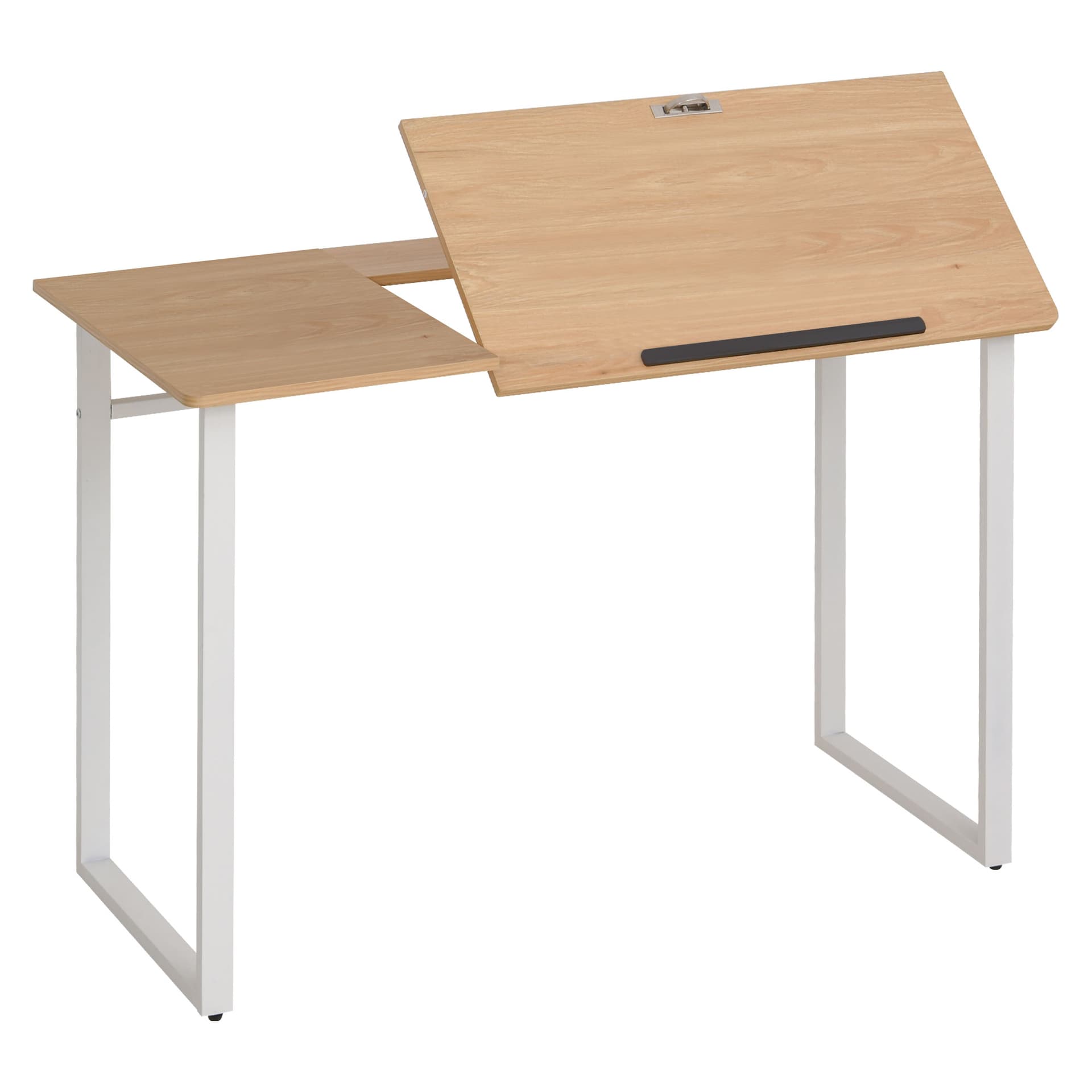 HOMCOM Computer Desk Writing Table with Small Angle Adjustable Tabletop for Drawing Home Office Workstation, Oak - Desks - Office Furniture